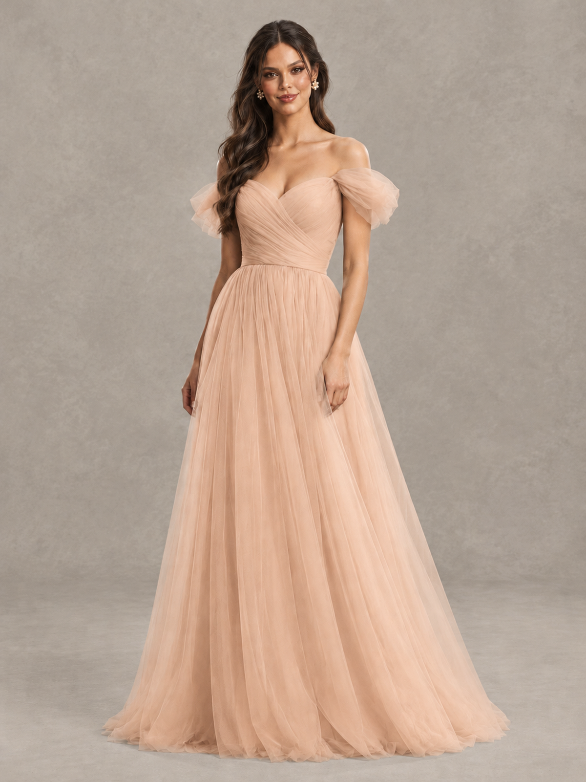 BOLODOO Rose Gold Off-the-Shoulder Ruffle Sleeve A-Line Bridesmaid Dress - Rose Gold - Rose Gold (4)