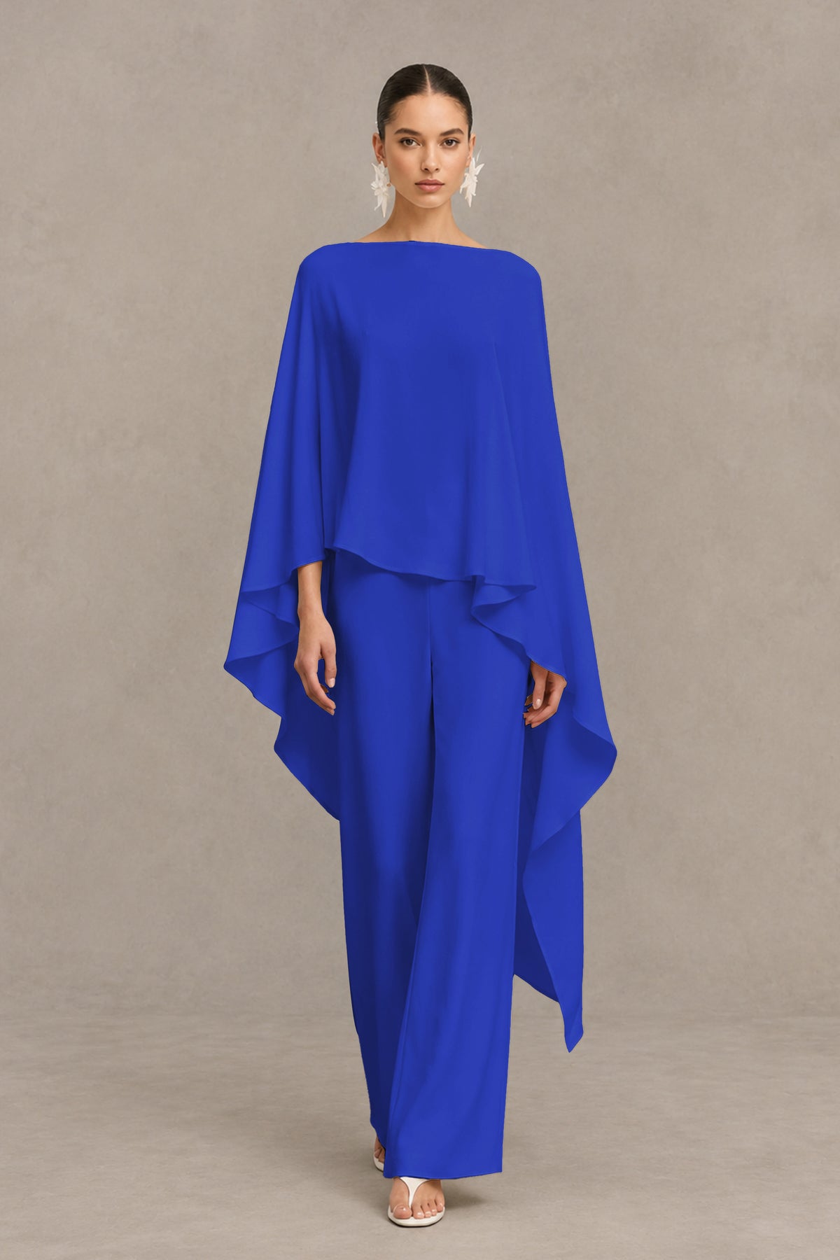 BOLODOO Royal Blue Cape Sleeve Wide-Leg Formal Pantsuit - Royal Blue - Royal Blue_01