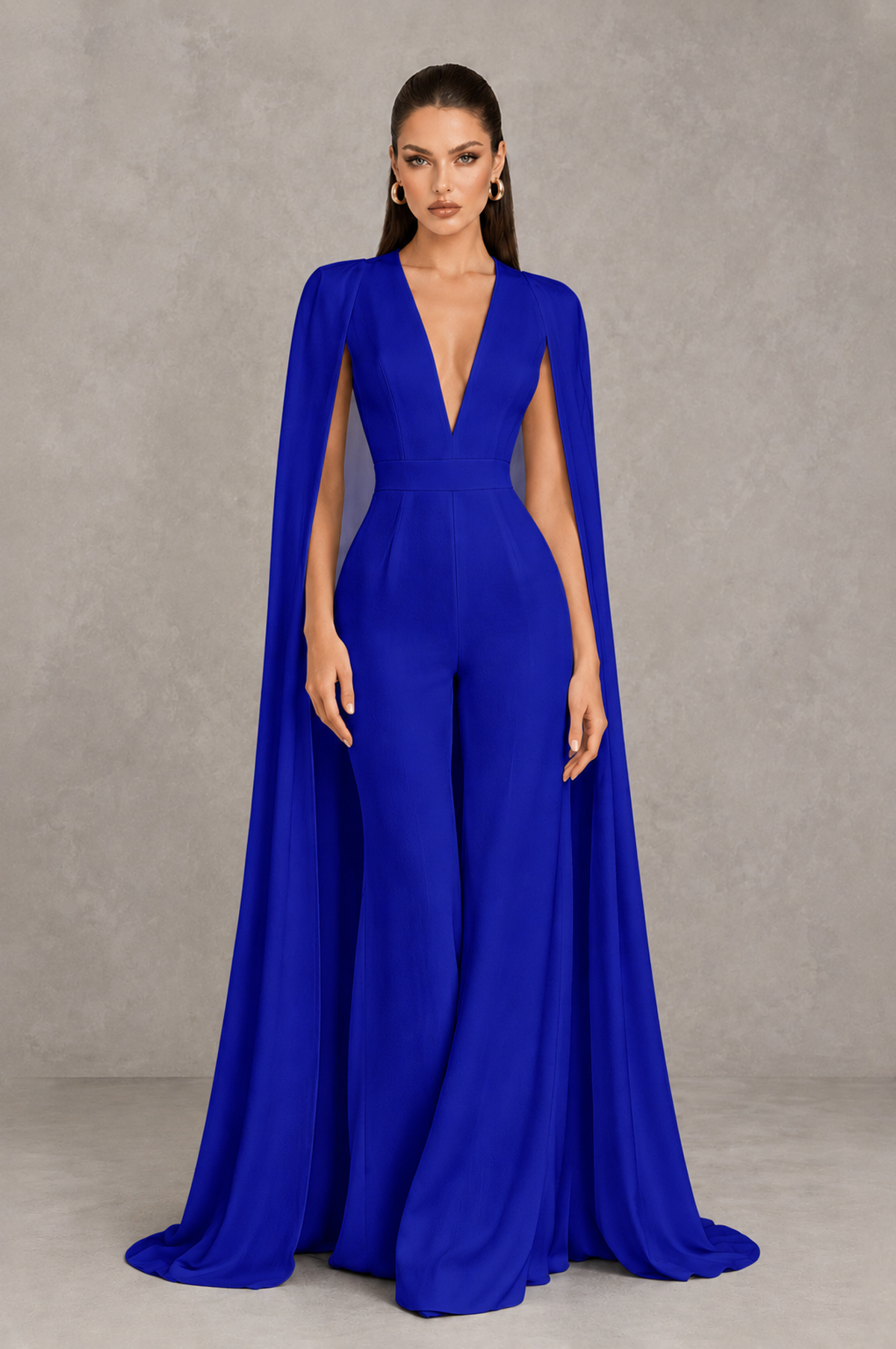 BOLODOO Royal Blue Deep V-Neck Cape Sleeve Bridal Jumpsuit - Royal Blue - Royal Blue_01