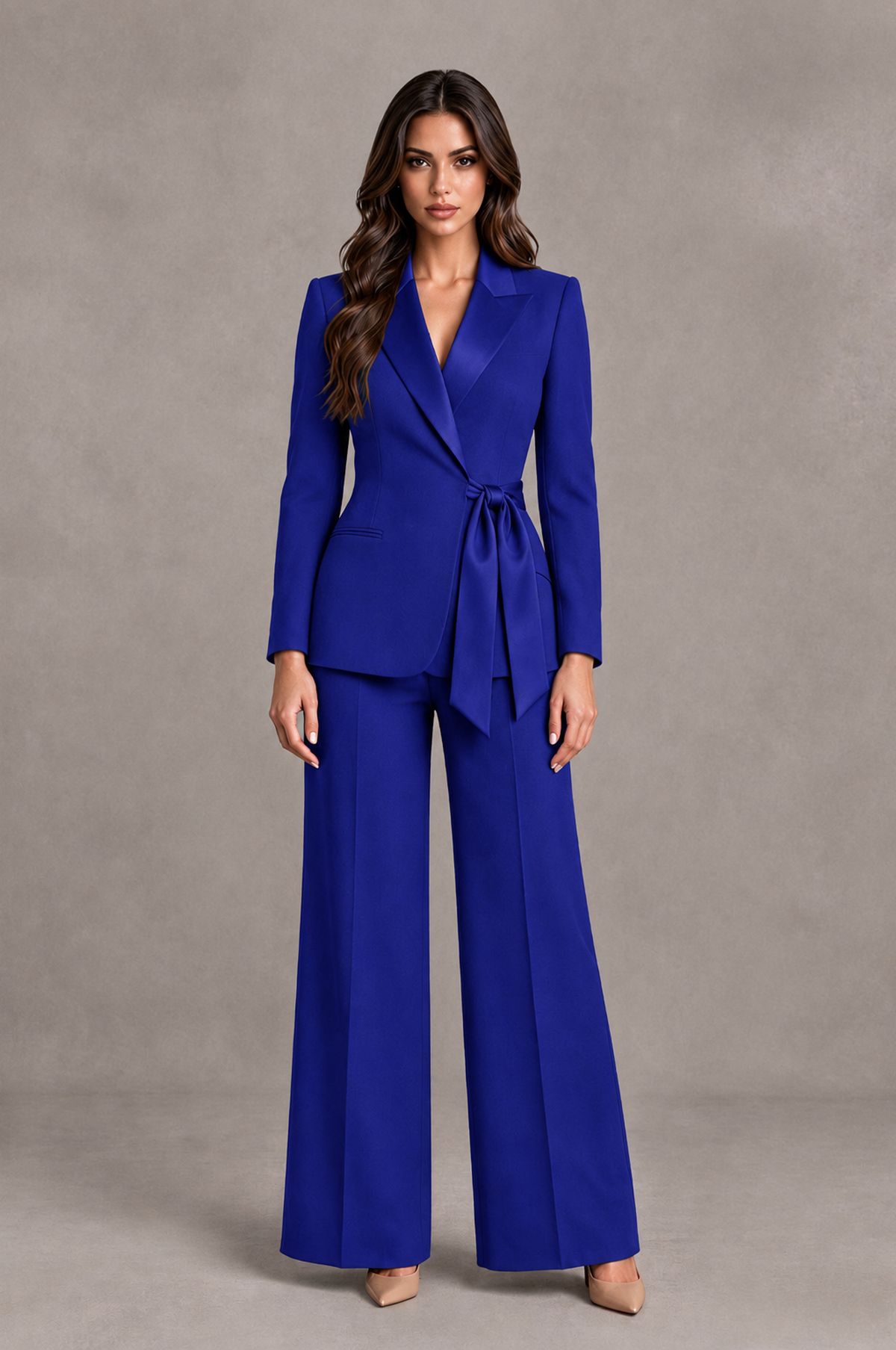 BOLODOO Royal Blue Tie-Waist Blazer & Wide-Leg Pantsuit - Royal Blue - Royal Blue_01