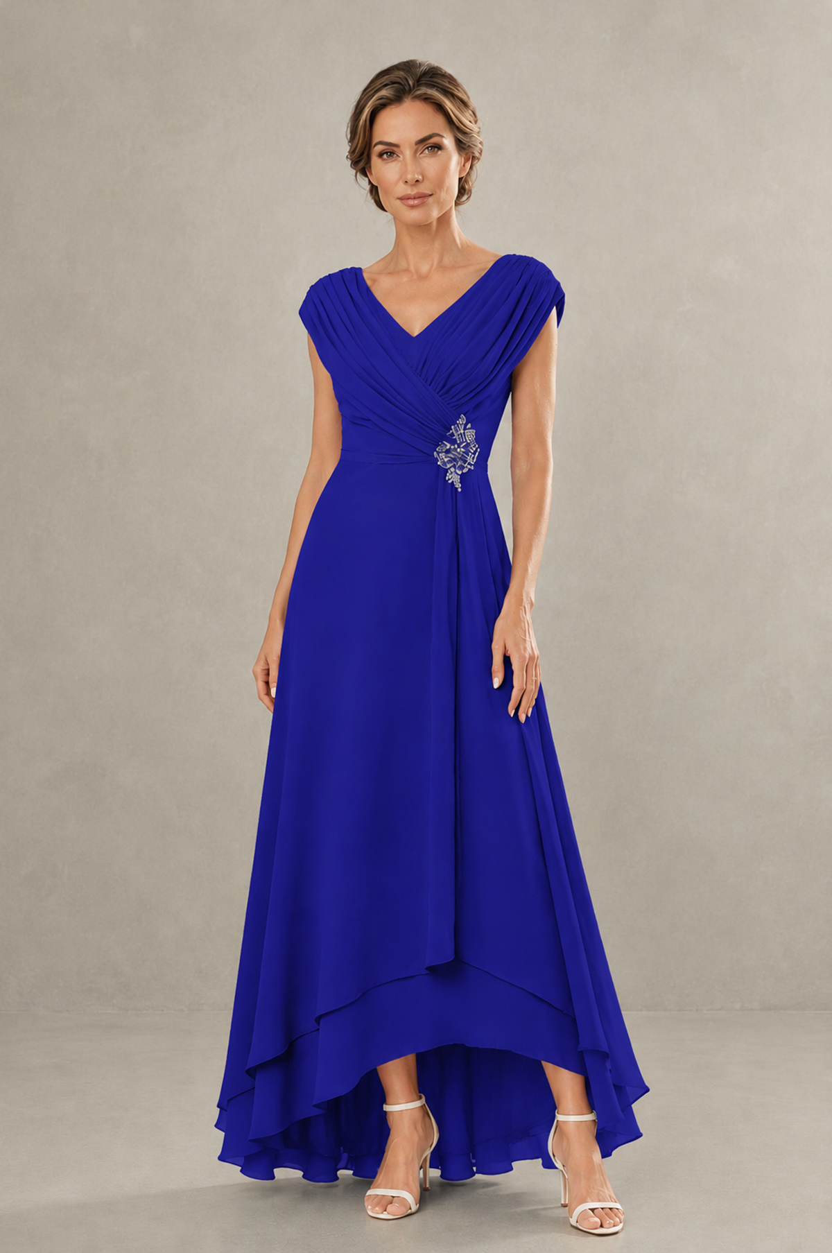 BOLODOO Royal Blue V-Neck High-Low Mother of the Bride Dress - Royal Blue - Royal Blue_01