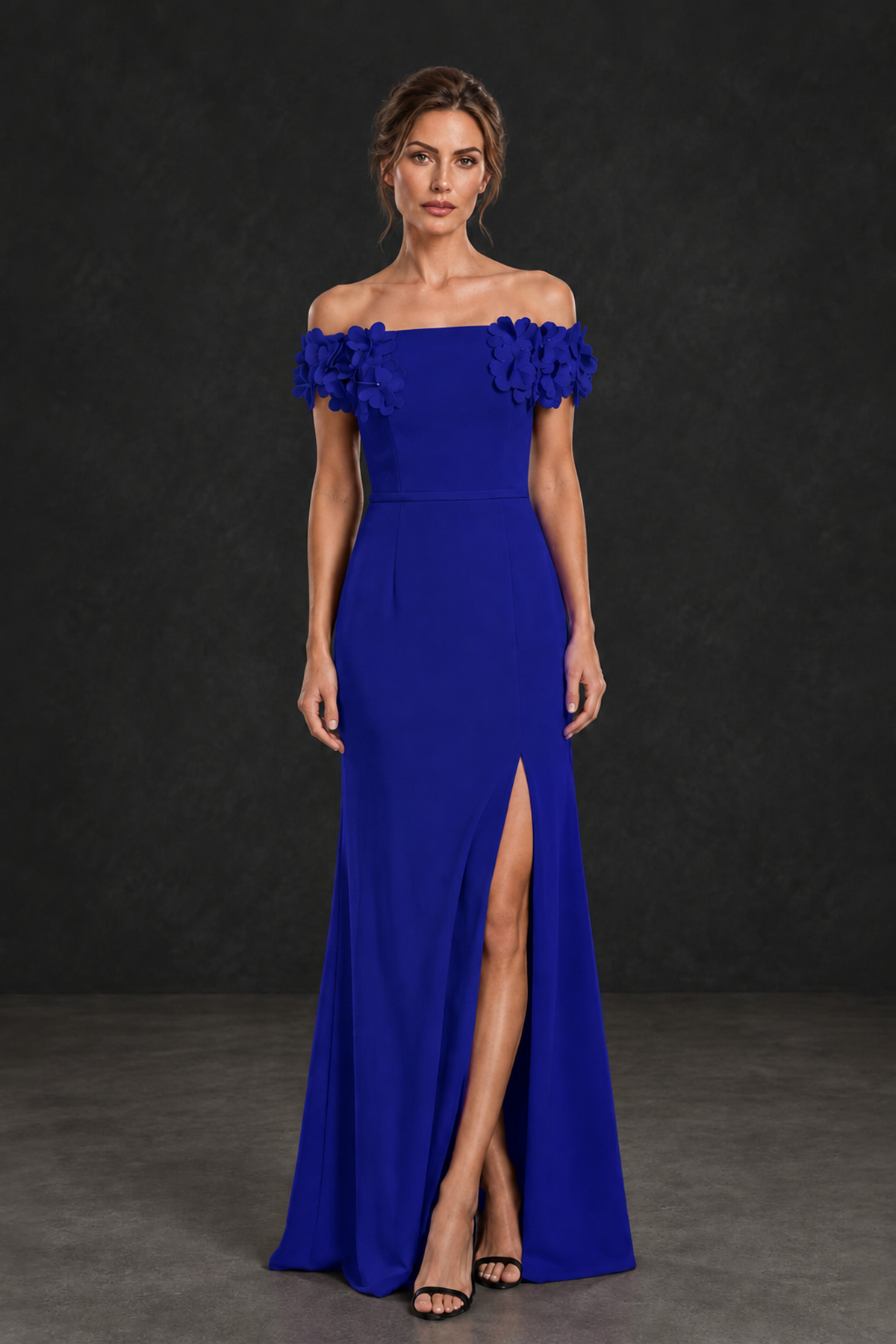 BOLODOO Royal Blue Off-the-Shoulder Mother of the Bride Dress with Floral Appliques - Royal Blue - Royal Blue_01