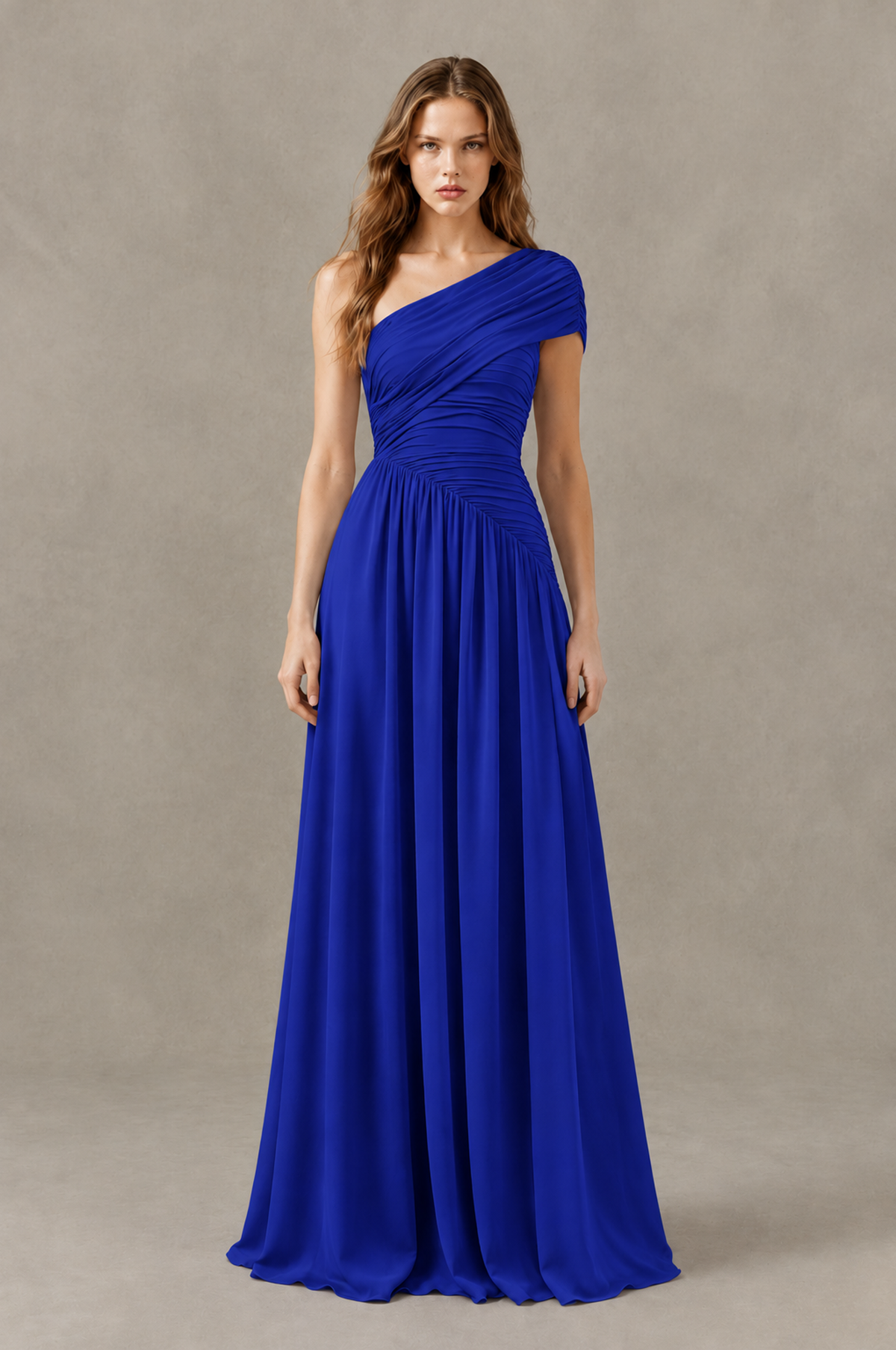 BOLODOO Royal Blue One-Shoulder Ruched Floor-Length Bridesmaid Dress - Royal Blue - Royal Blue_01