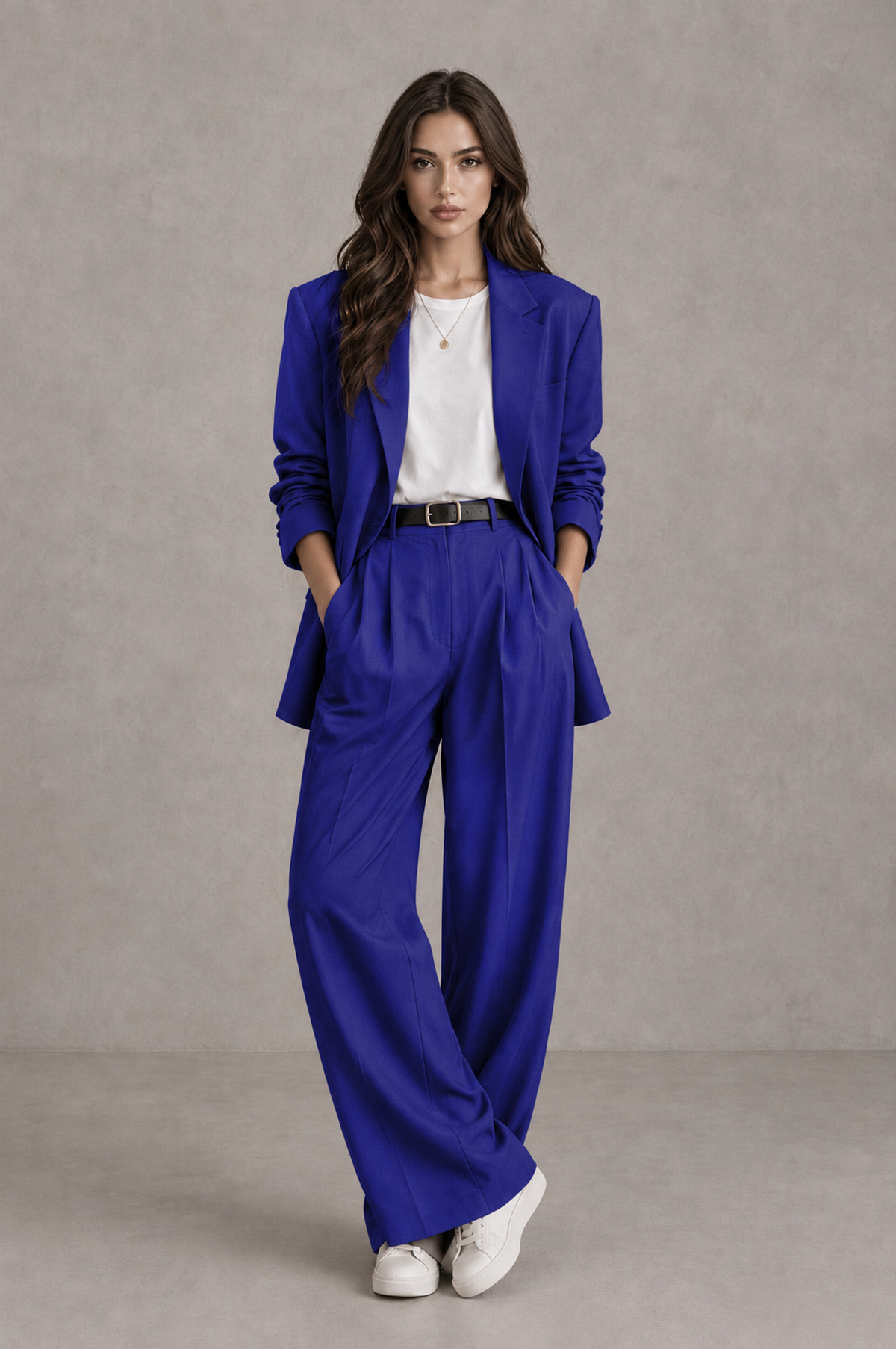 BOLODOO Royal Blue Brown Blazer & Wide-Leg Pants Suit for Women - Royal Blue - Royal Blue_01