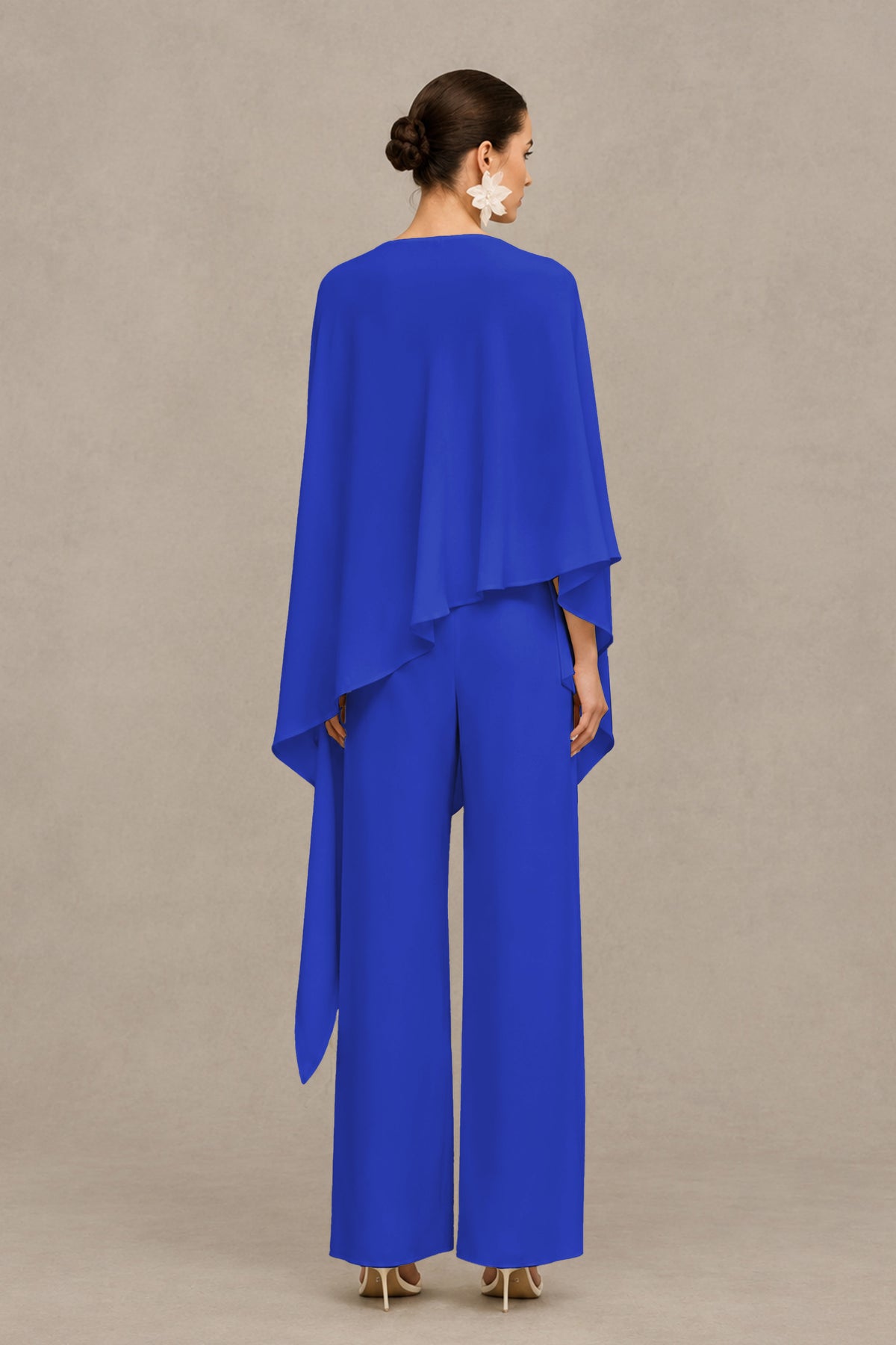 BOLODOO Royal Blue Cape Sleeve Wide-Leg Formal Pantsuit - Royal Blue - Royal Blue_02