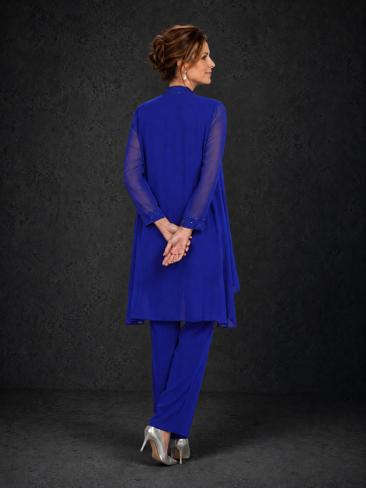 BOLODOO Royal Blue 3-Piece Beaded Chiffon Duster Jacket Pant Suit - Royal Blue - Royal Blue_02