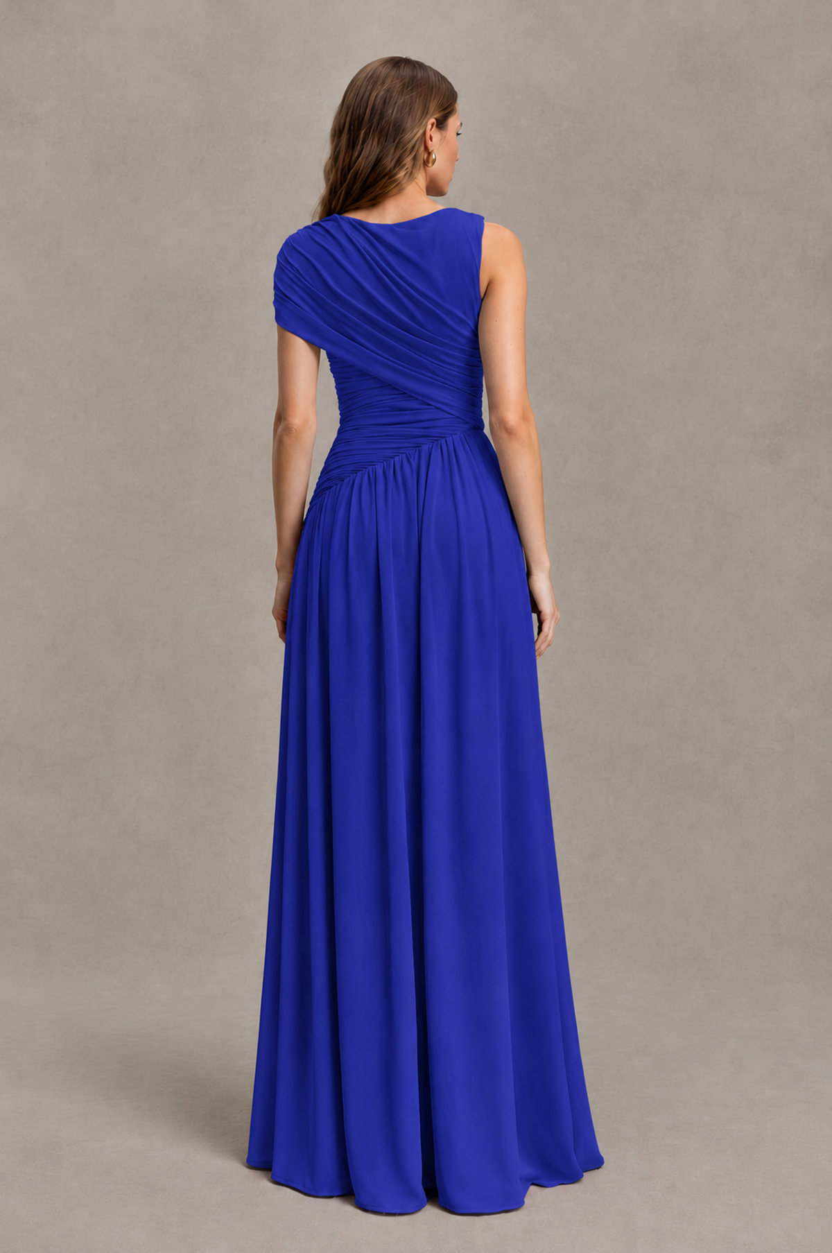 BOLODOO Royal Blue One-Shoulder Ruched Floor-Length Bridesmaid Dress - Royal Blue - Royal Blue_02