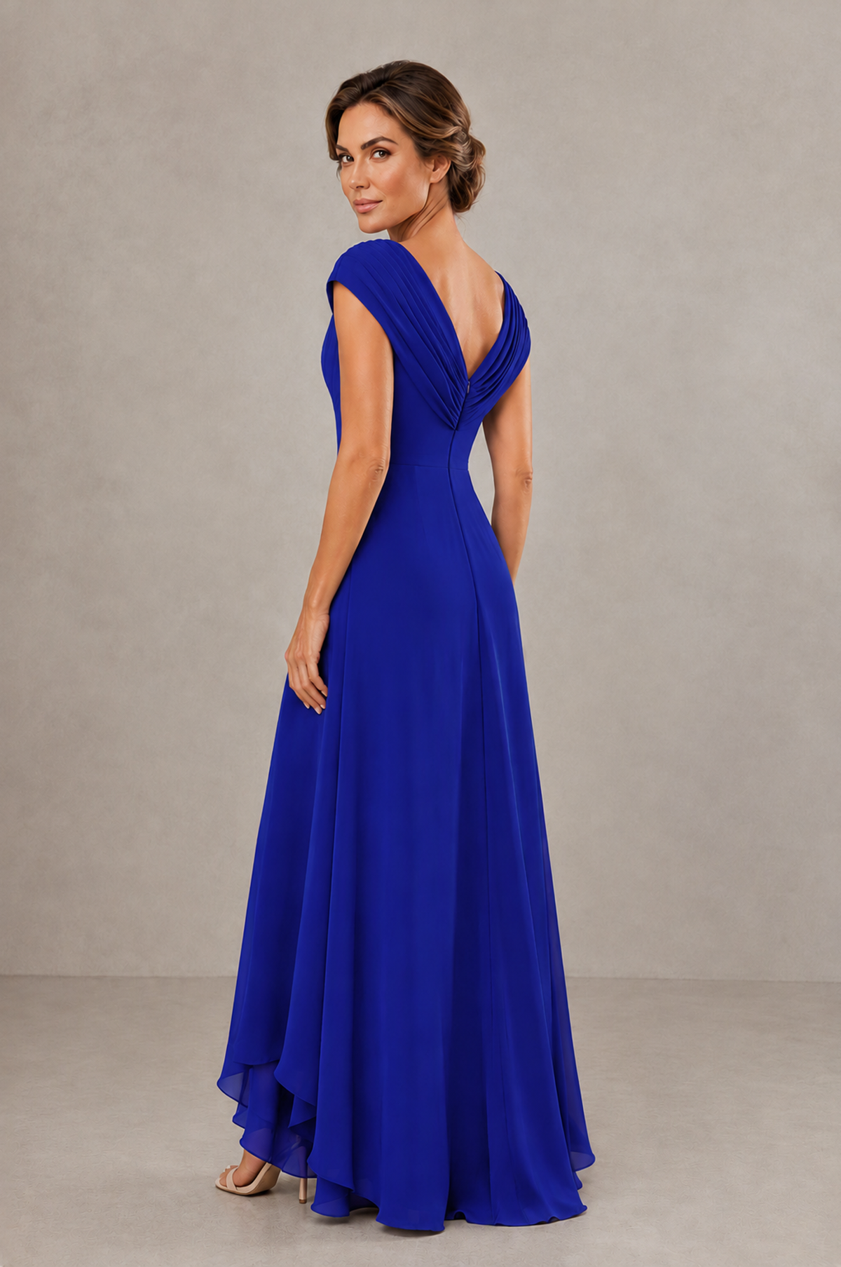 BOLODOO Royal Blue V-Neck High-Low Mother of the Bride Dress - Royal Blue - Royal Blue_02