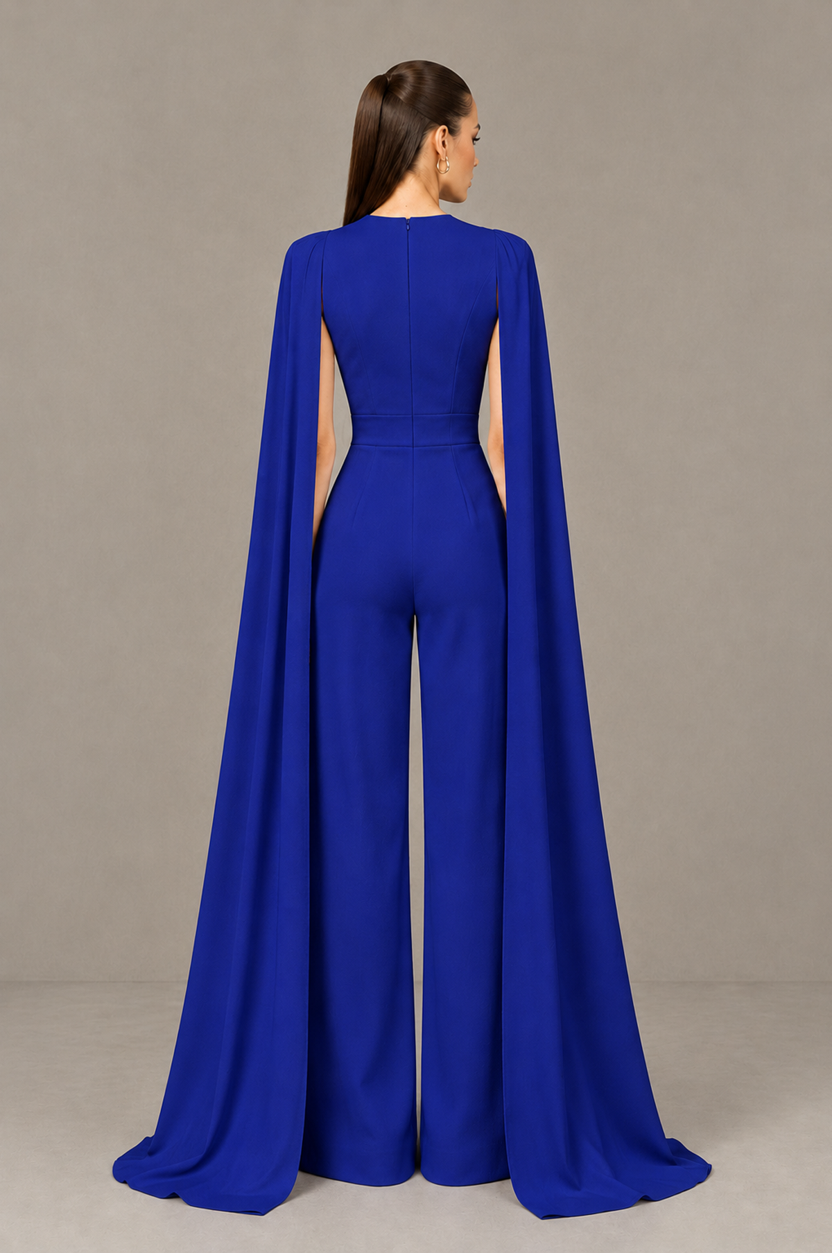 BOLODOO Royal Blue Deep V-Neck Cape Sleeve Bridal Jumpsuit - Royal Blue - Royal Blue_02