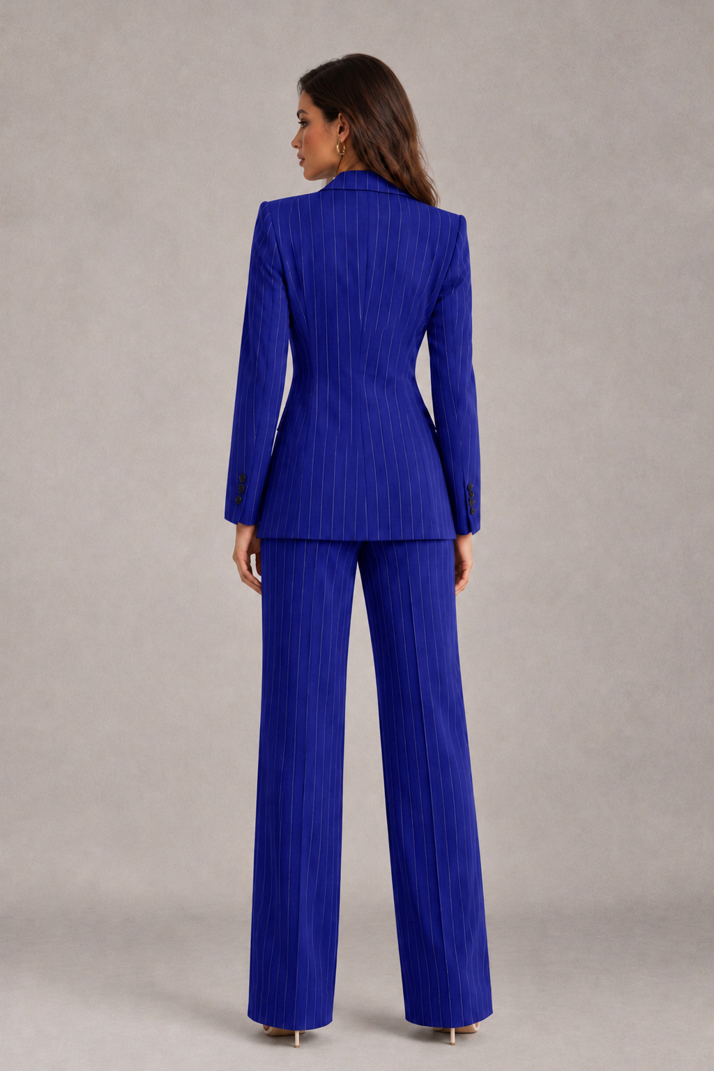 BOLODOO Women's Royal Blue Pinstripe Three-Piece Pantsuit with Wide-Leg Trousers - Royal Blue - Royal Blue_02