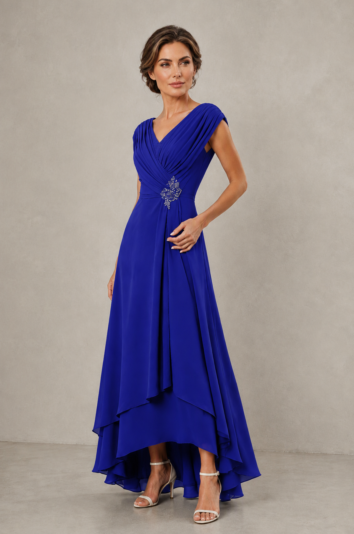 BOLODOO Royal Blue V-Neck High-Low Mother of the Bride Dress - Royal Blue - Royal Blue_03