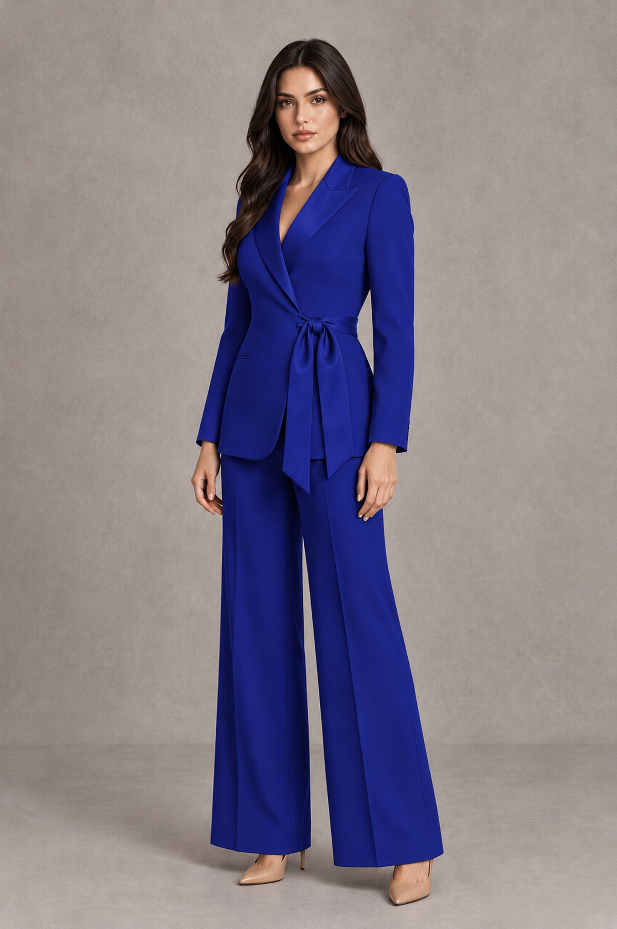 BOLODOO Royal Blue Tie-Waist Blazer & Wide-Leg Pantsuit - Royal Blue - Royal Blue_03