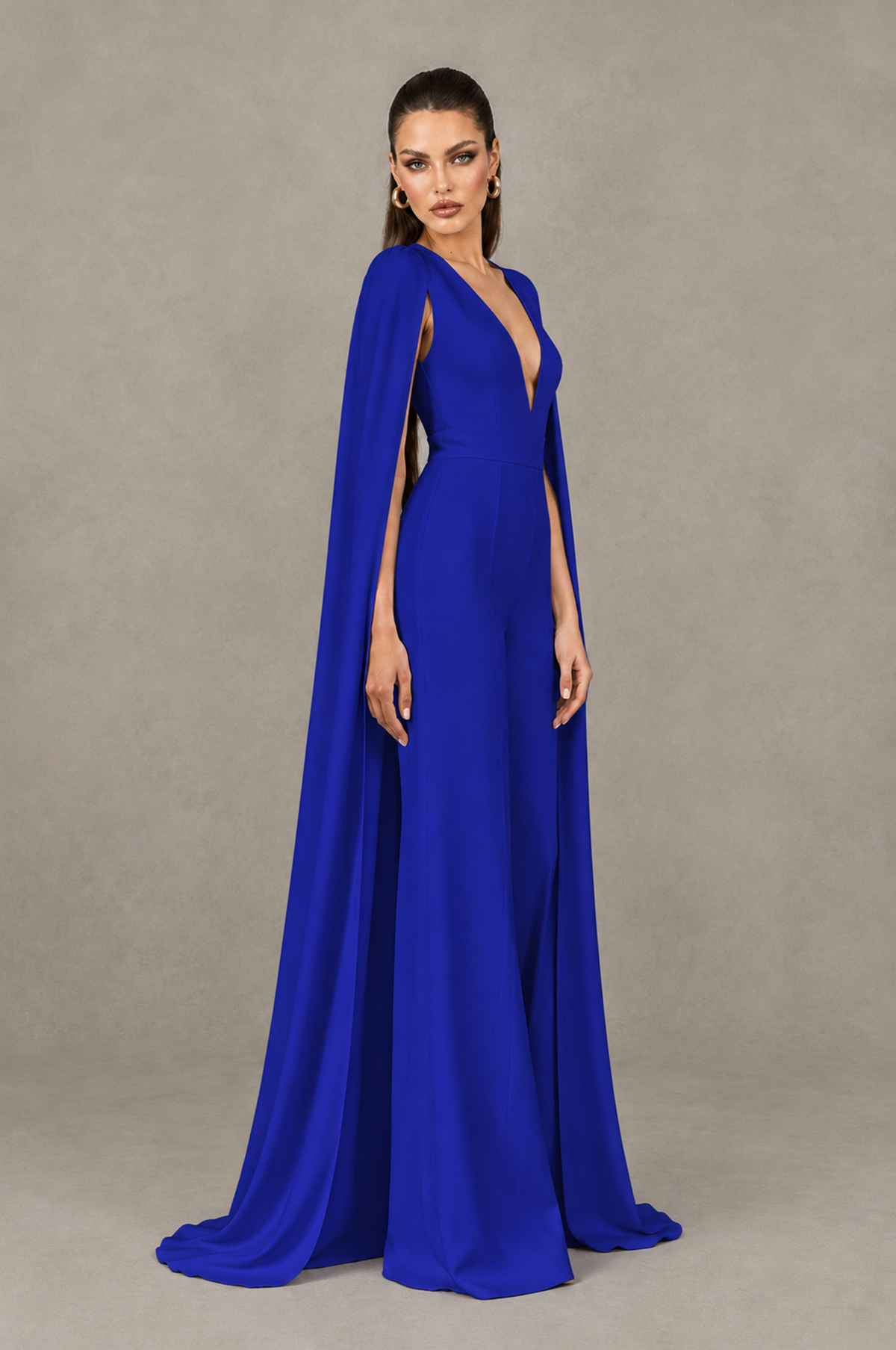 BOLODOO Royal Blue Deep V-Neck Cape Sleeve Bridal Jumpsuit - Royal Blue - Royal Blue_03