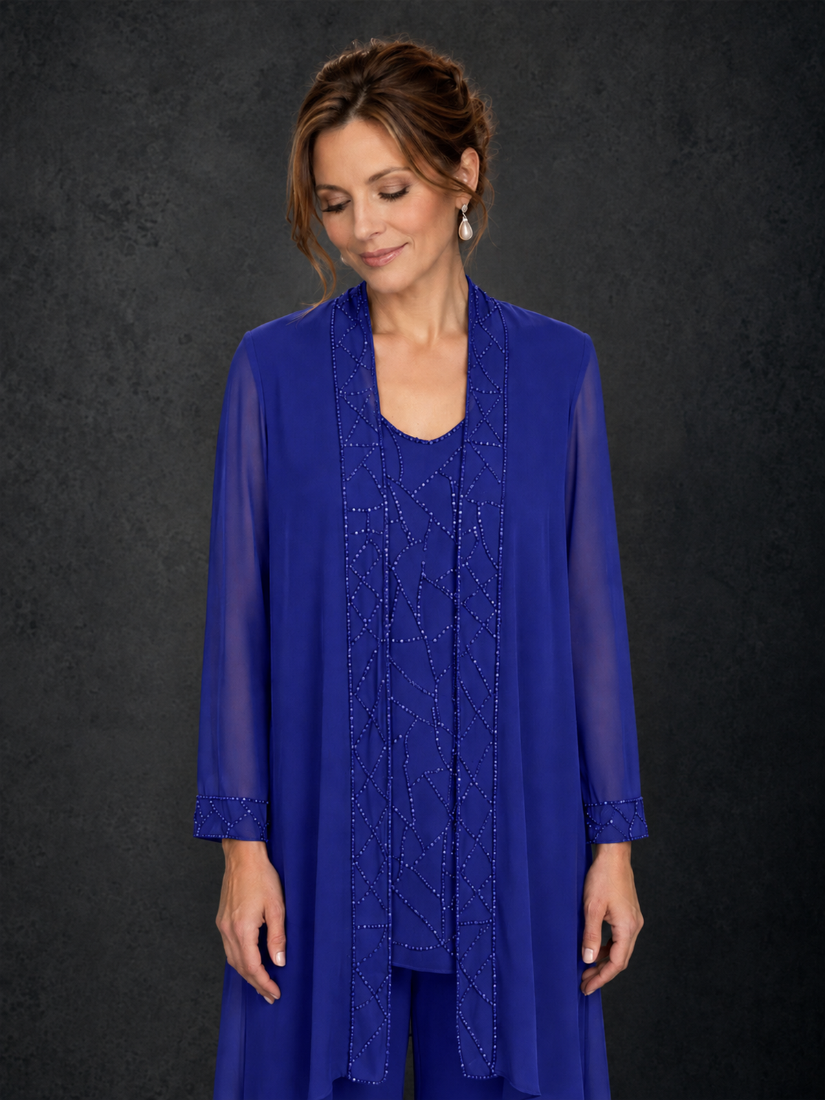 BOLODOO Royal Blue 3-Piece Beaded Chiffon Duster Jacket Pant Suit - Royal Blue - Royal Blue_03