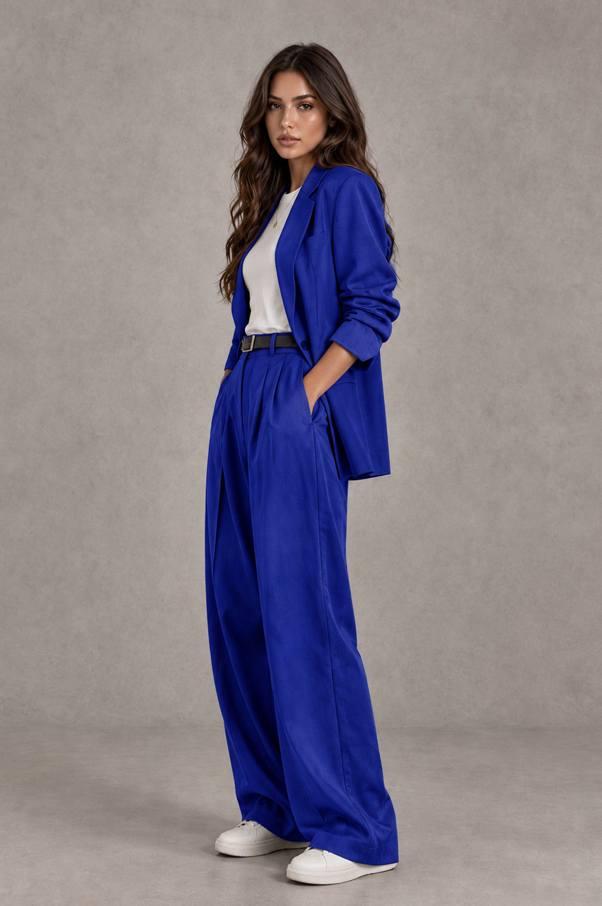 BOLODOO Royal Blue Brown Blazer & Wide-Leg Pants Suit for Women - Royal Blue - Royal Blue_03