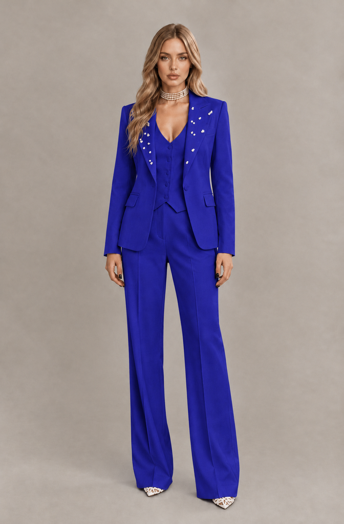 BOLODOO Royal Blue Women's Three-Piece Pantsuit with Blazer & Vest - Royal Blue - Royal Blue_03