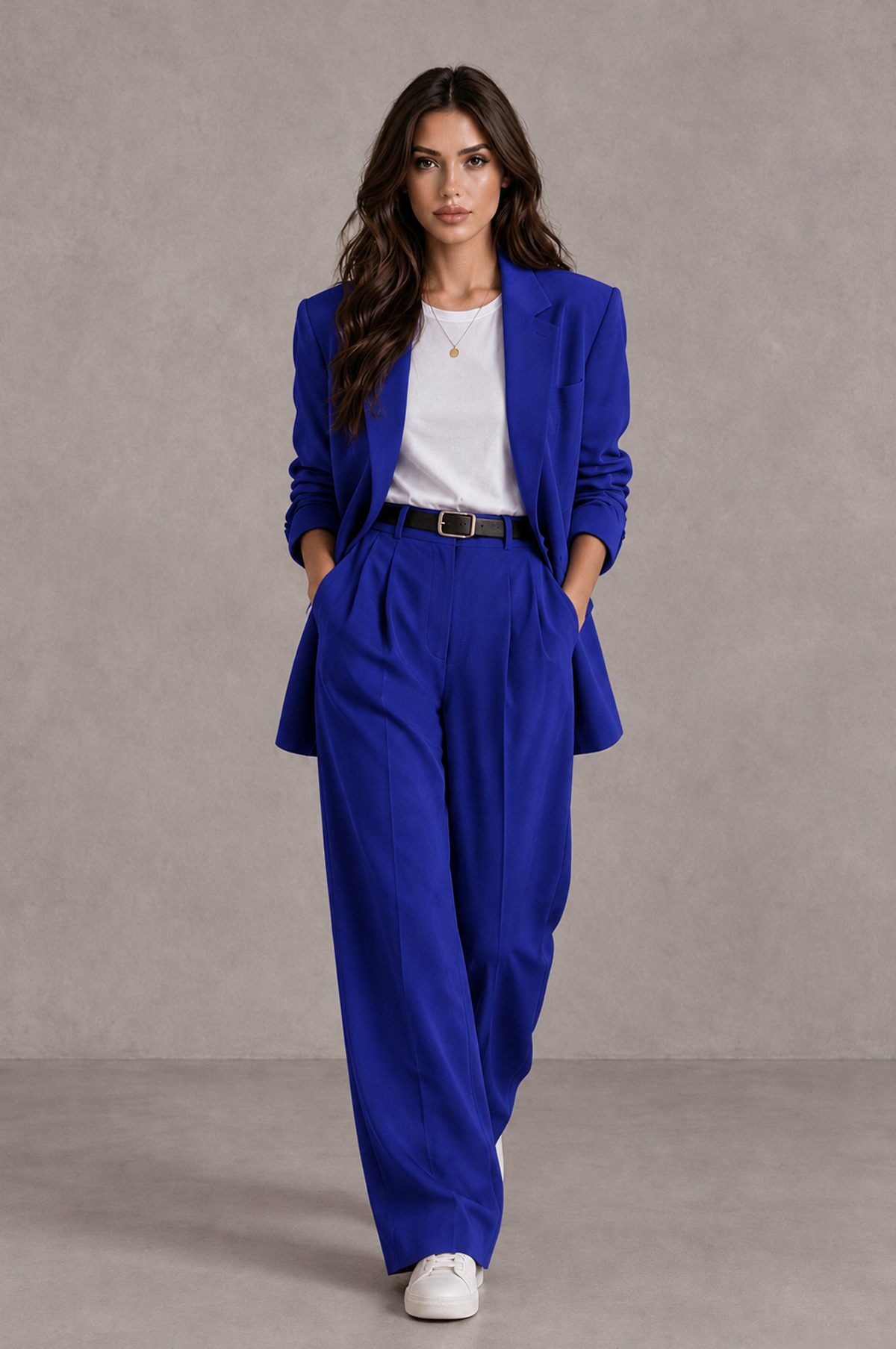 BOLODOO Royal Blue Brown Blazer & Wide-Leg Pants Suit for Women - Royal Blue - Royal Blue_04