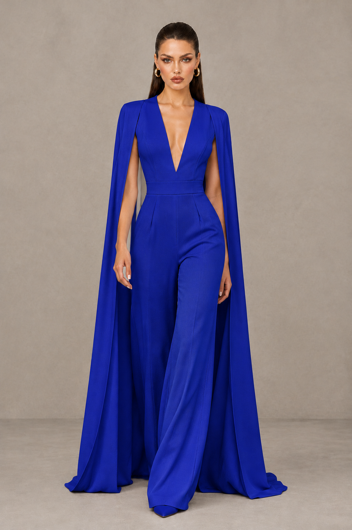 BOLODOO Royal Blue Deep V-Neck Cape Sleeve Bridal Jumpsuit - Royal Blue - Royal Blue_04