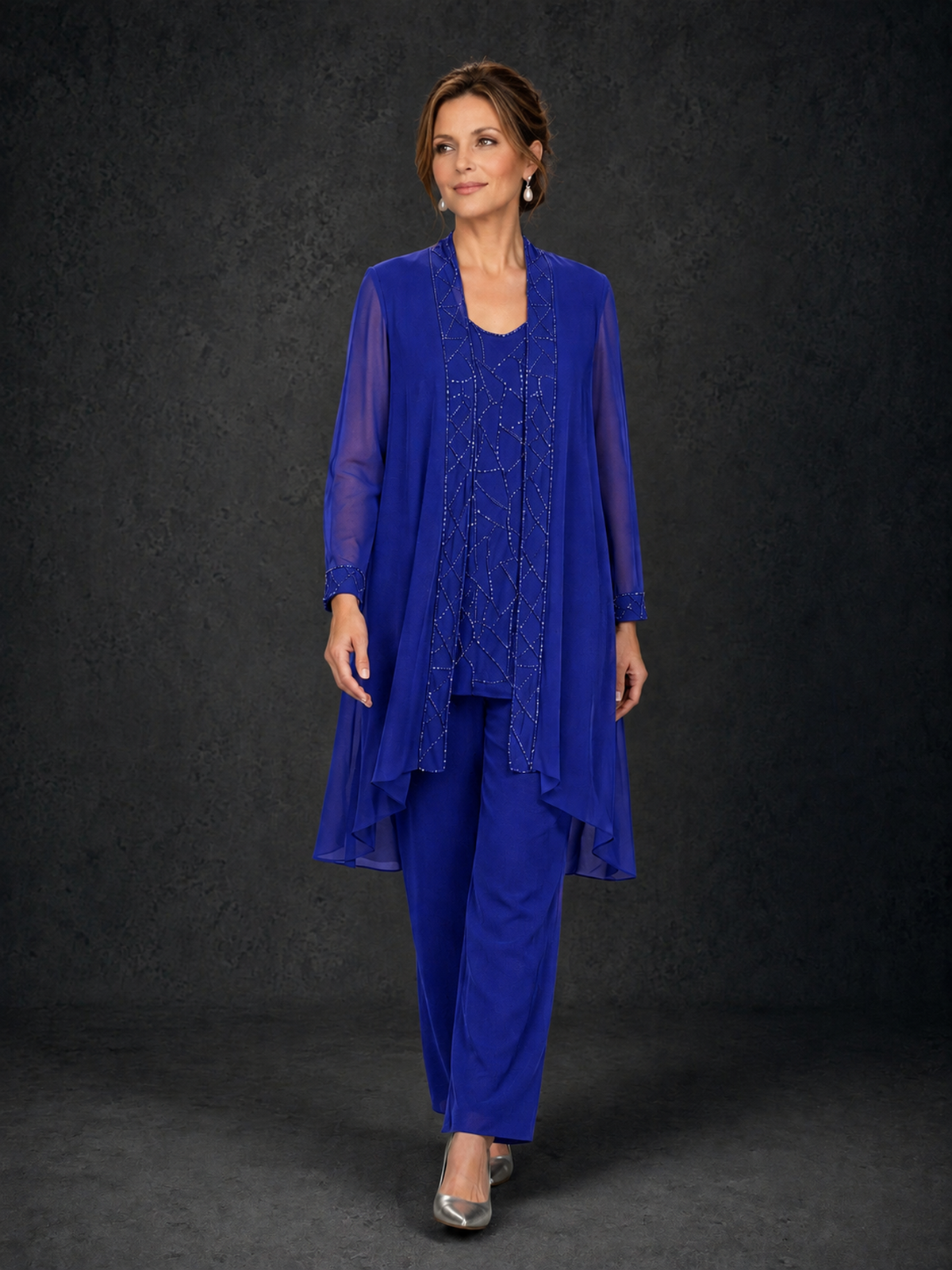 BOLODOO Royal Blue 3-Piece Beaded Chiffon Duster Jacket Pant Suit - Royal Blue - Royal Blue_04