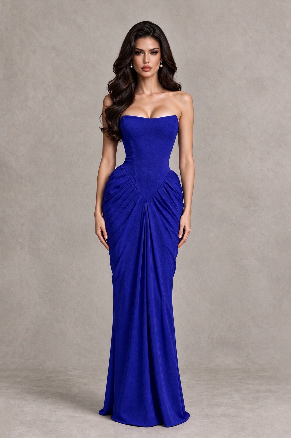BOLODOO Royal Blue Strapless Ruched Corset Evening Gown - Royal Blue - Royal Blue_1