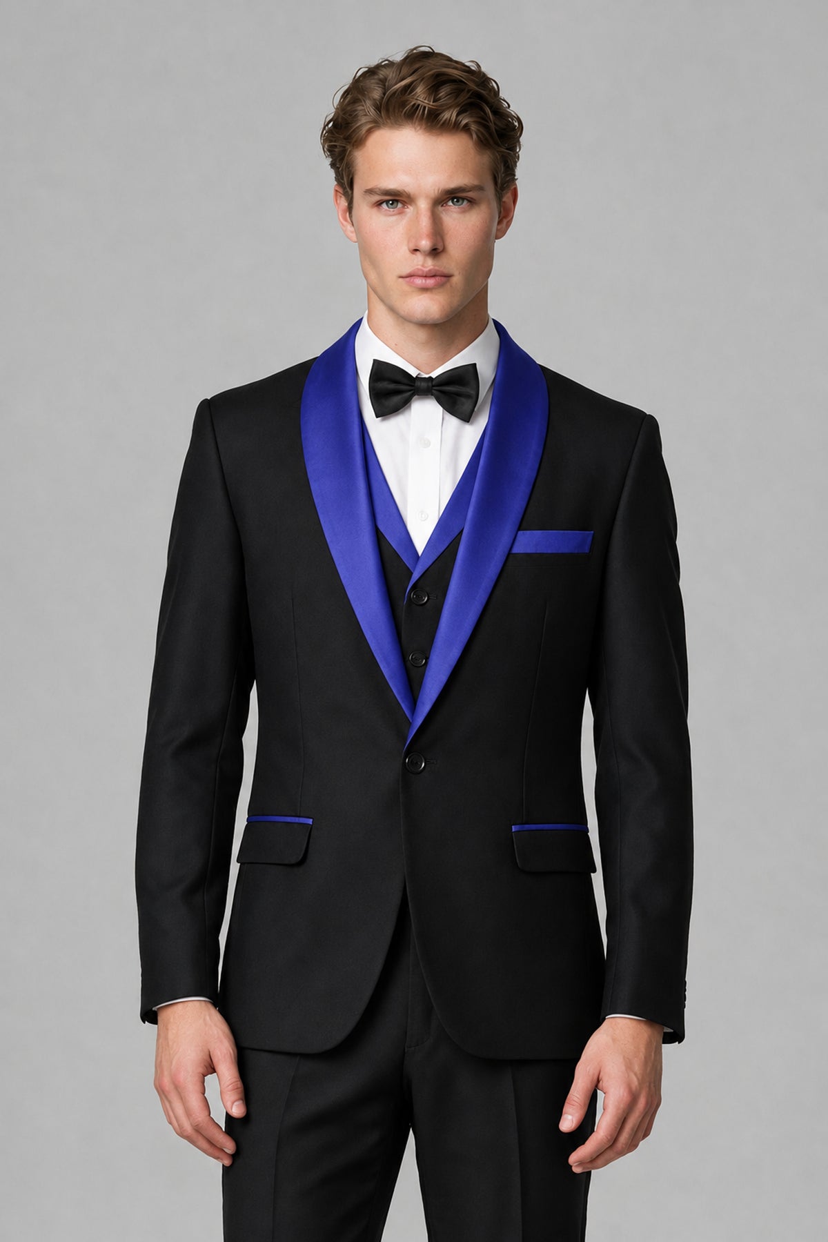 Bolodoo Men's Royal Blue 3-Piece Shawl Lapel Tuxedo Suit - Royal Blue - Royal Blue_1