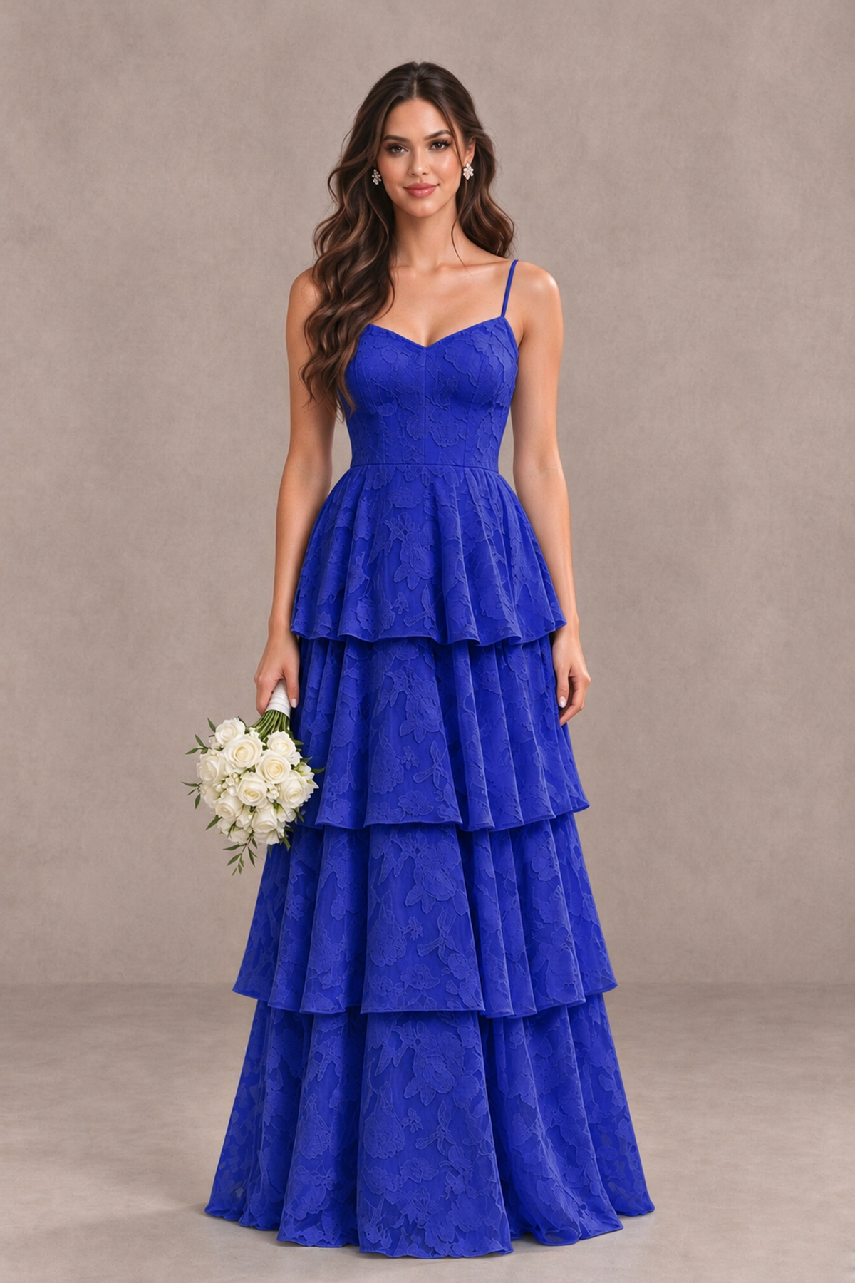 BOLODOO Royal Blue Tiered Floral-Textured Spaghetti Strap Maxi Dress - Royal Blue - Royal Blue_1