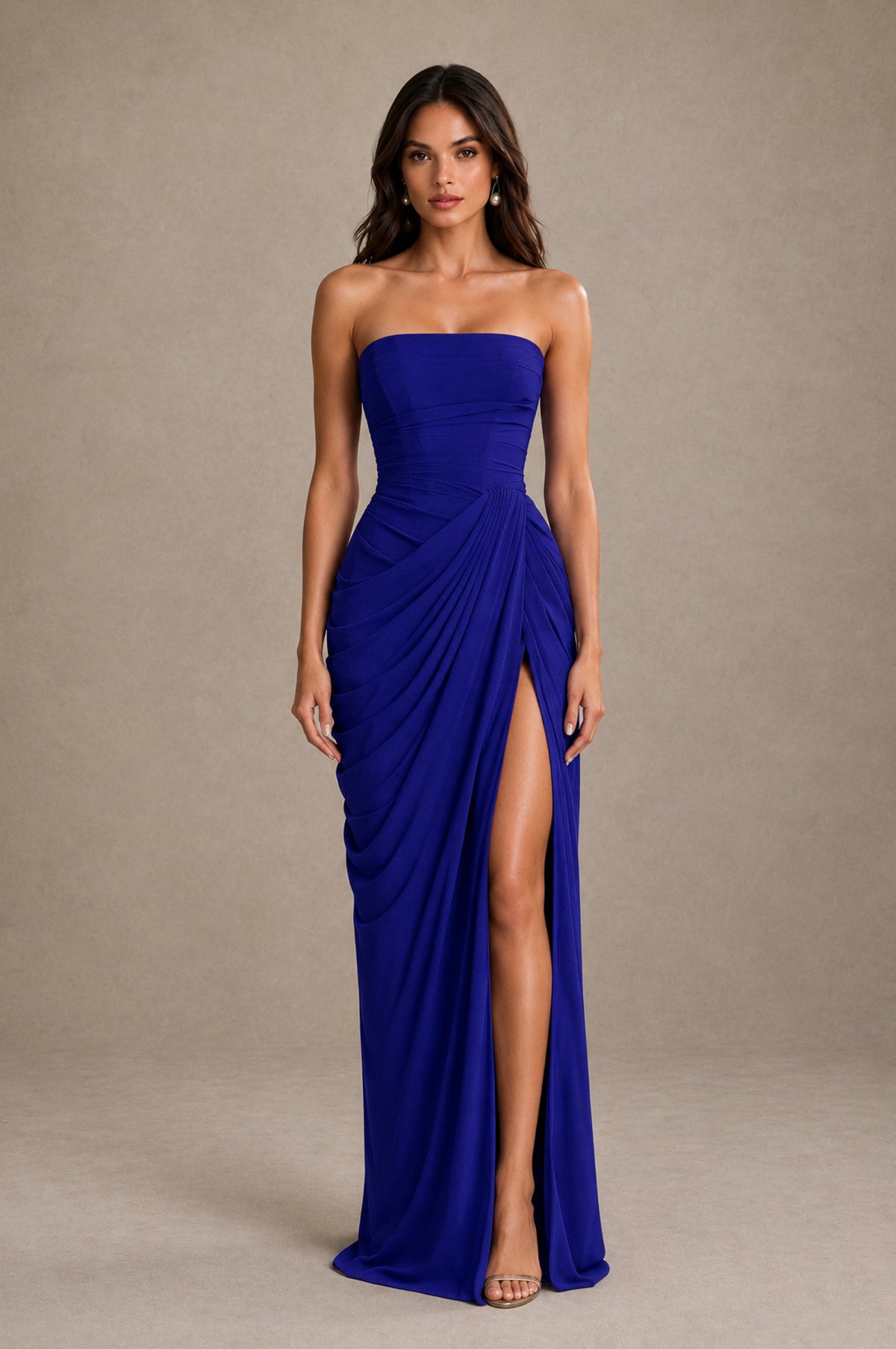 BOLODOO Strapless Draped Maxi Dress - Royal Blue Backless Evening Gown with High Slit - Royal Blue - Royal Blue_1