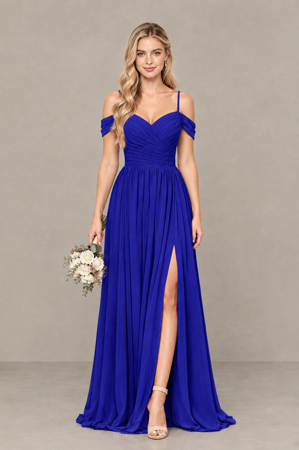 BOLODOO Royal Blue Off-Shoulder Bridesmaid Dress with Slit - Royal Blue