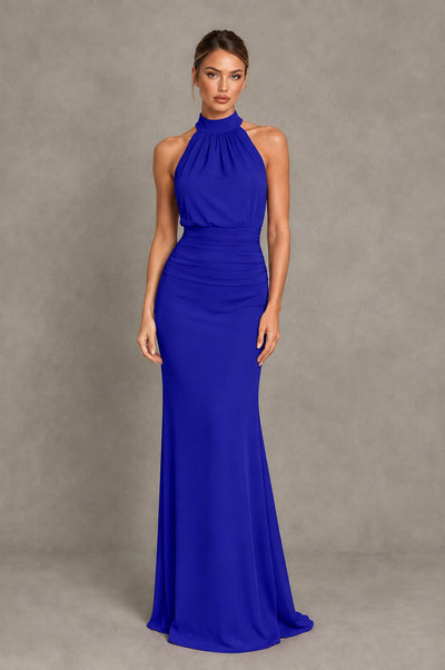 BOLODOO Royal Blue Chiffon Halter Maxi Formal Wedding Guest Dress - Royal Blue - Royal Blue_1