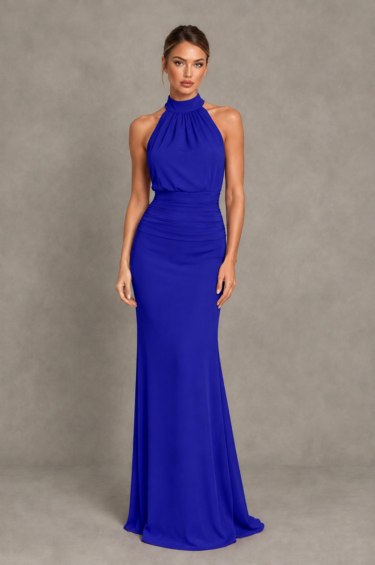 BOLODOO Royal Blue Chiffon Halter Maxi Formal Wedding Guest Dress - Royal Blue - Royal Blue_1