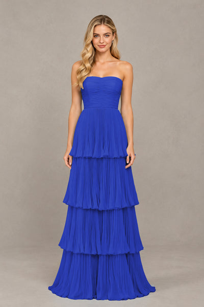 BOLODOO Royal Blue Strapless Tiered Chiffon Maxi Dress - Royal Blue