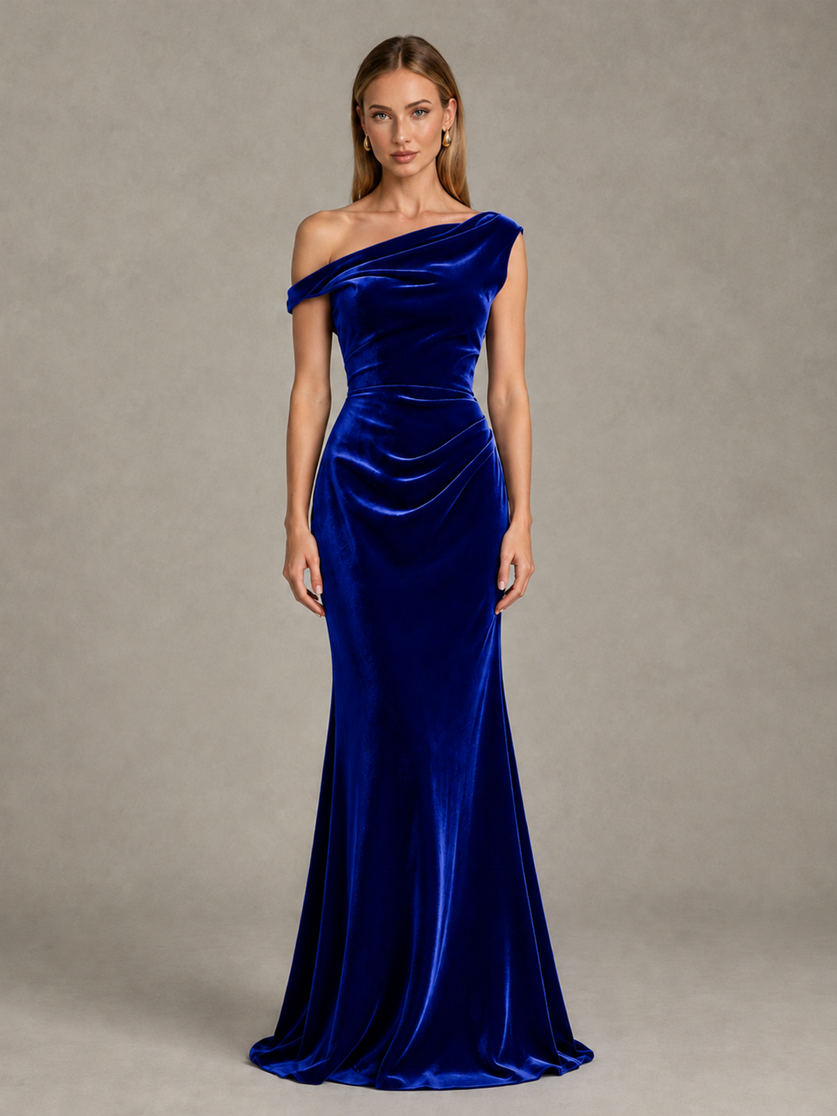 BOLODOO Royal Blue One-Shoulder Velvet Mermaid Evening Gown - Royal Blue - Royal Blue_1