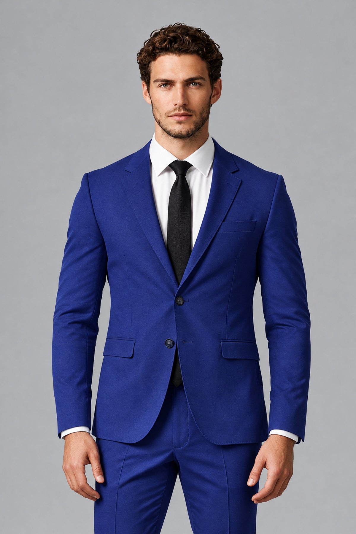 Bolodoo Men's Royal Blue Two-Piece Suit with Notch-Lapel Jacket & Trousers - Royal Blue - Royal_Blue_1