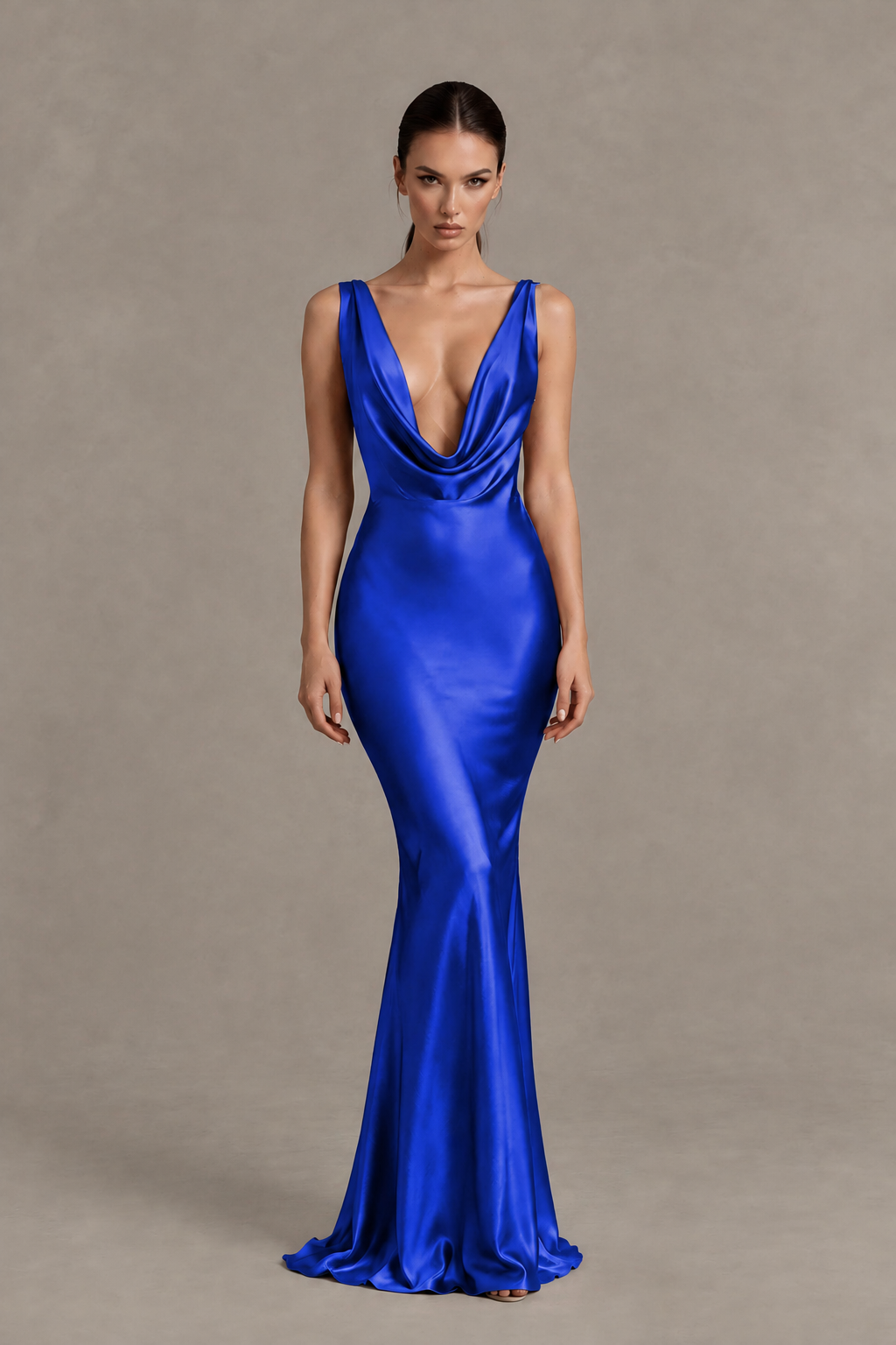 BOLODOO Royal Blue Cowl Neck Backless Satin Mermaid Evening Dress - Royal Blue - Royal Blue_1