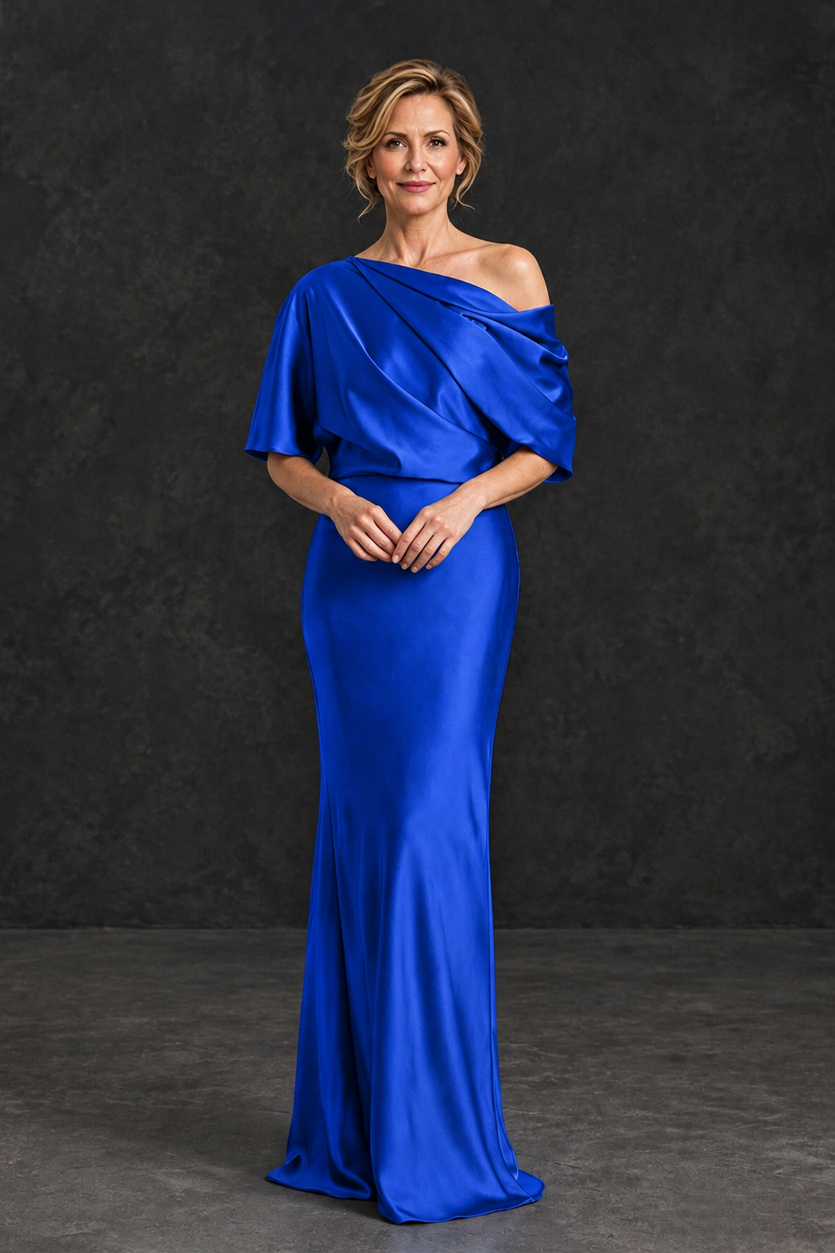 BOLODOO Royal Blue Satin Asymmetric Mother of the Bride Dress - Royal Blue - Royal Blue_1