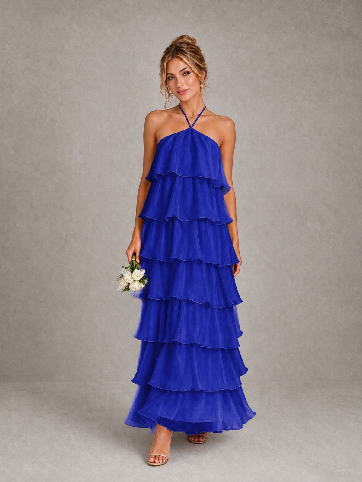 BOLODOO Royal Blue Halter Tiered Ruffle Maxi Bridesmaid Dress - Royal Blue - Royal Blue_1