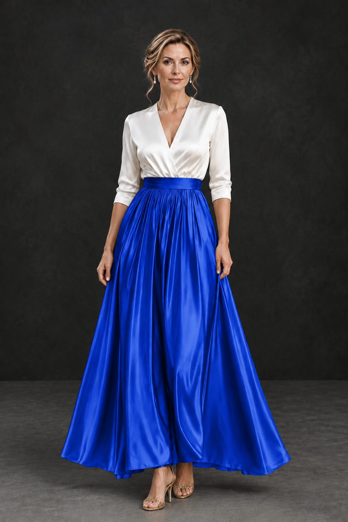 BOLODOO Royal Blue and White V-Neck A-Line Mother of the Bride Dress - Royal Blue - Royal Blue_1