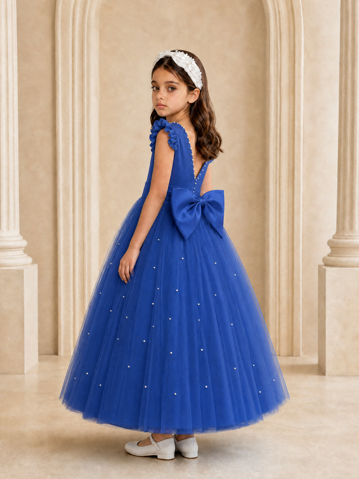 BOLODOO Royal Blue Tulle Flower Girl Dress with Ruffle Sleeves & Bow Back - Royal Blue - Royal_Blue_1