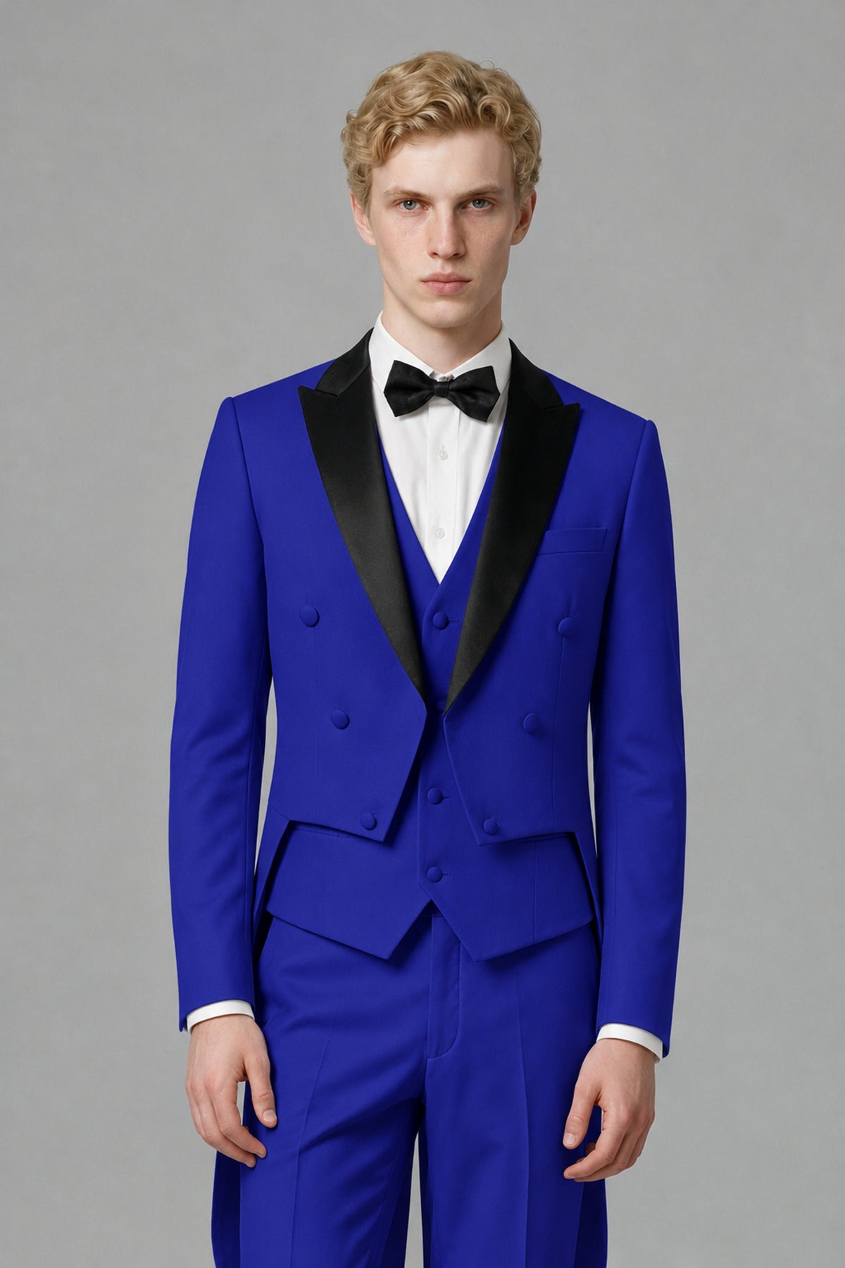 Bolodoo Men's Royal Blue 3-Piece Tailcoat Tuxedo Suit with Vest & Trousers - Royal Blue - Royal Blue_1