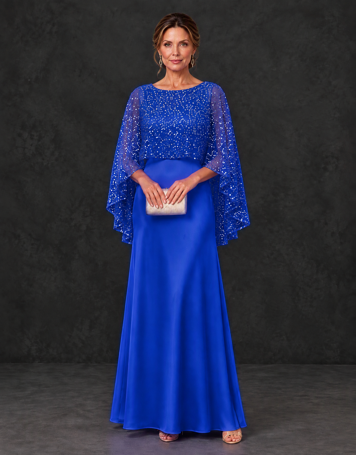 BOLODOO Royal Blue Sparkle Cape Sleeve Mother of the Bride Dress - Royal Blue - Royal_Blue_1