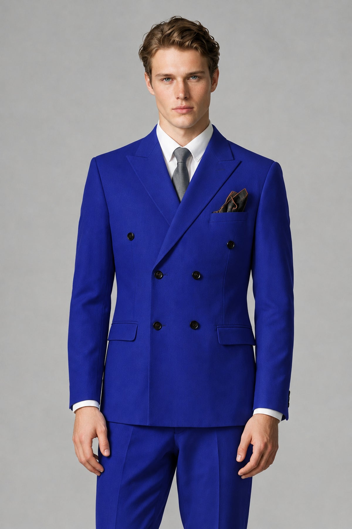 Bolodoo Men's Royal Blue Double-Breasted Two-Piece Suit with Peak Lapels - Royal Blue - Royal Blue_1