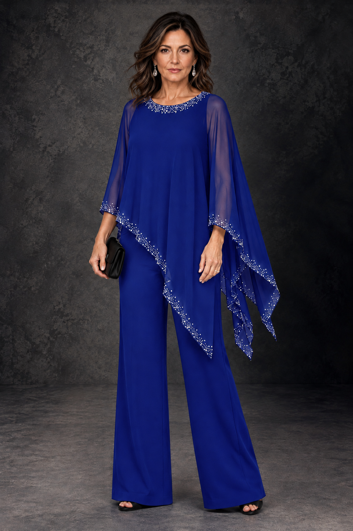 BOLODOO Royal Blue Embellished Cape Mother of the Bride Pantsuit - Royal Blue - Royal_Blue_1