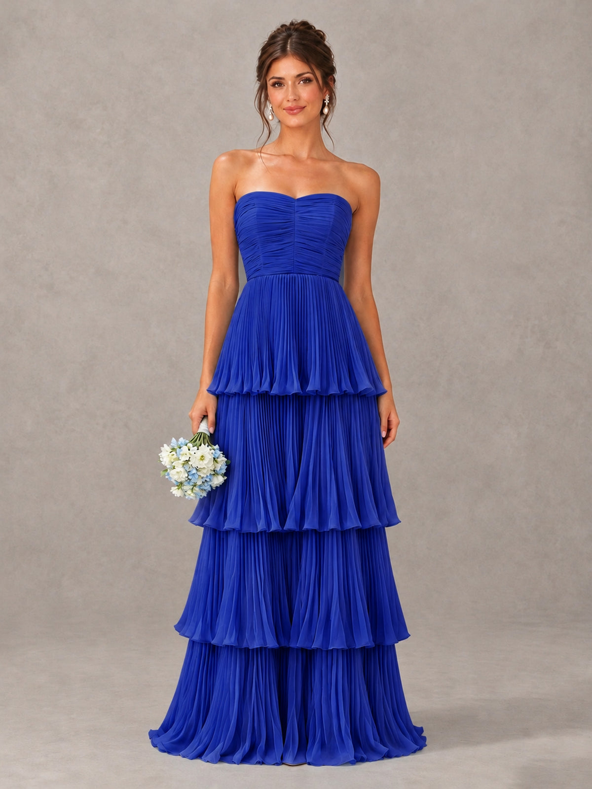 BOLODOO Royal Blue Strapless Tiered Pleated Bridesmaid Dress - Royal Blue - Royal Blue_1