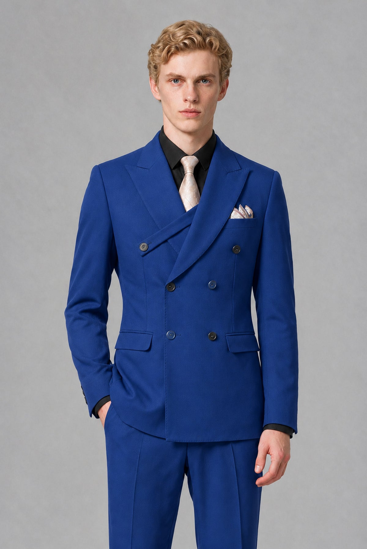 BOLODOO Men's Royal Blue Double-Breasted Two-Piece Suit – Jacket & Trousers - Royal Blue