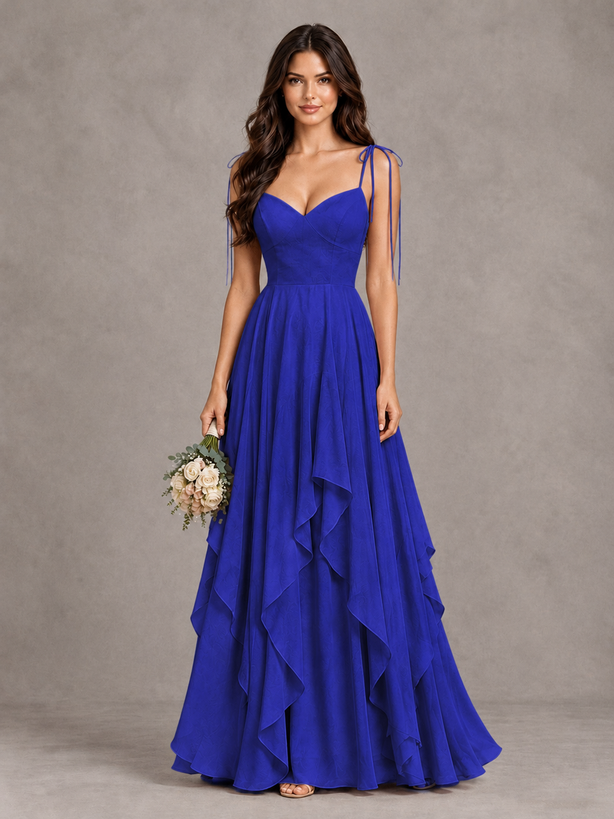 BOLODOO Royal Blue Tie-Strap Ruffle A-Line Bridesmaid Dress - Royal Blue - Royal Blue_1