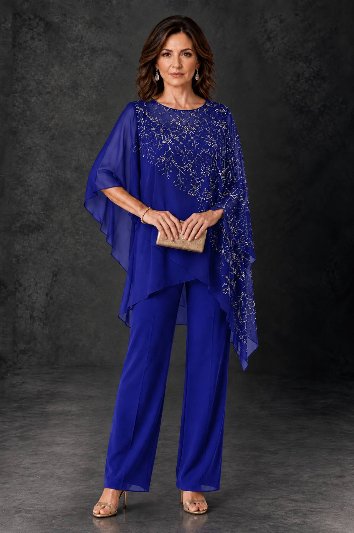 BOLODOO Royal Blue Embellished Cape Pant Suit for Mother of the Bride - Royal Blue - Royal_Blue_1
