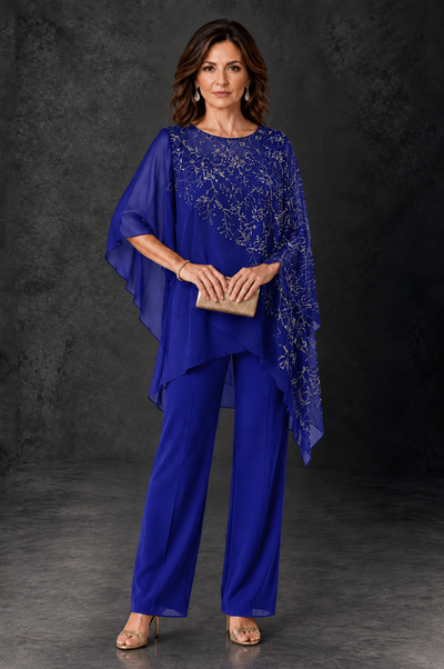 BOLODOO Royal Blue Embellished Cape Pant Suit for Mother of the Bride - Royal Blue - Royal_Blue_1