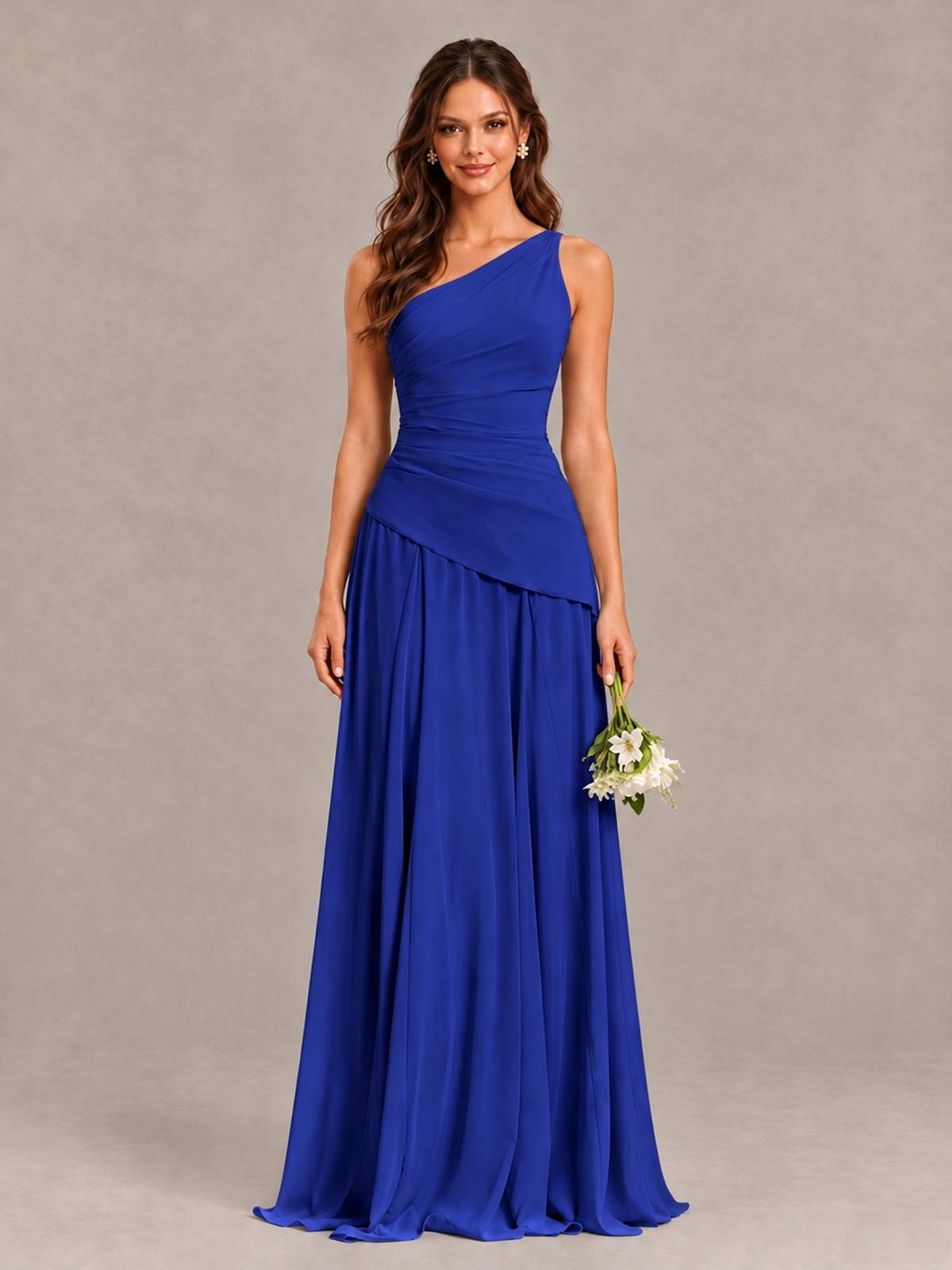 BOLODOO Royal Blue One-Shoulder Lace-Up Back Bridesmaid Dress - Royal Blue - Royal Blue_1