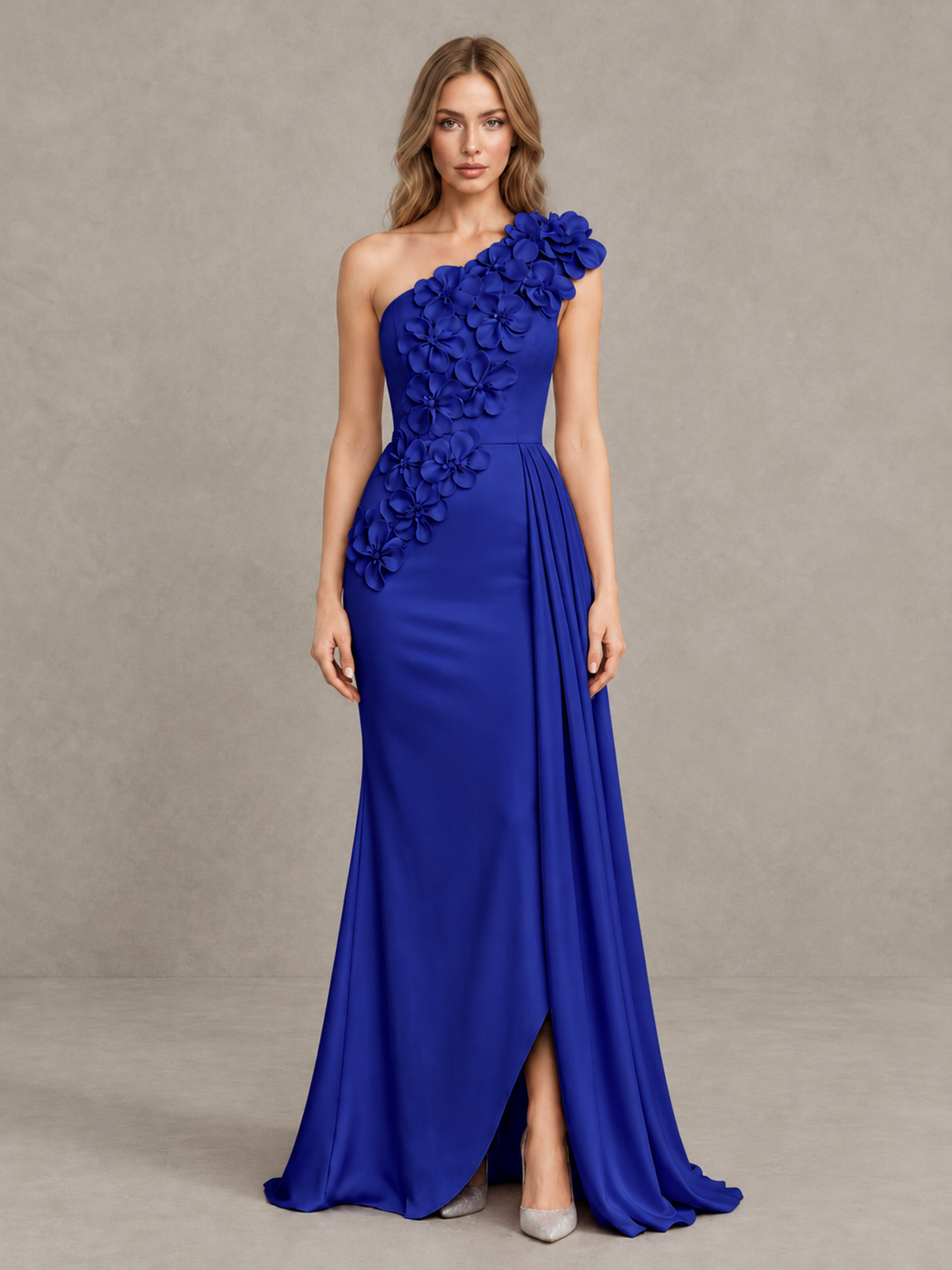 BOLODOO Royal Blue One-Shoulder Satin Mermaid Evening Gown with 3D Floral Appliqué - Royal Blue - Royal Blue_1