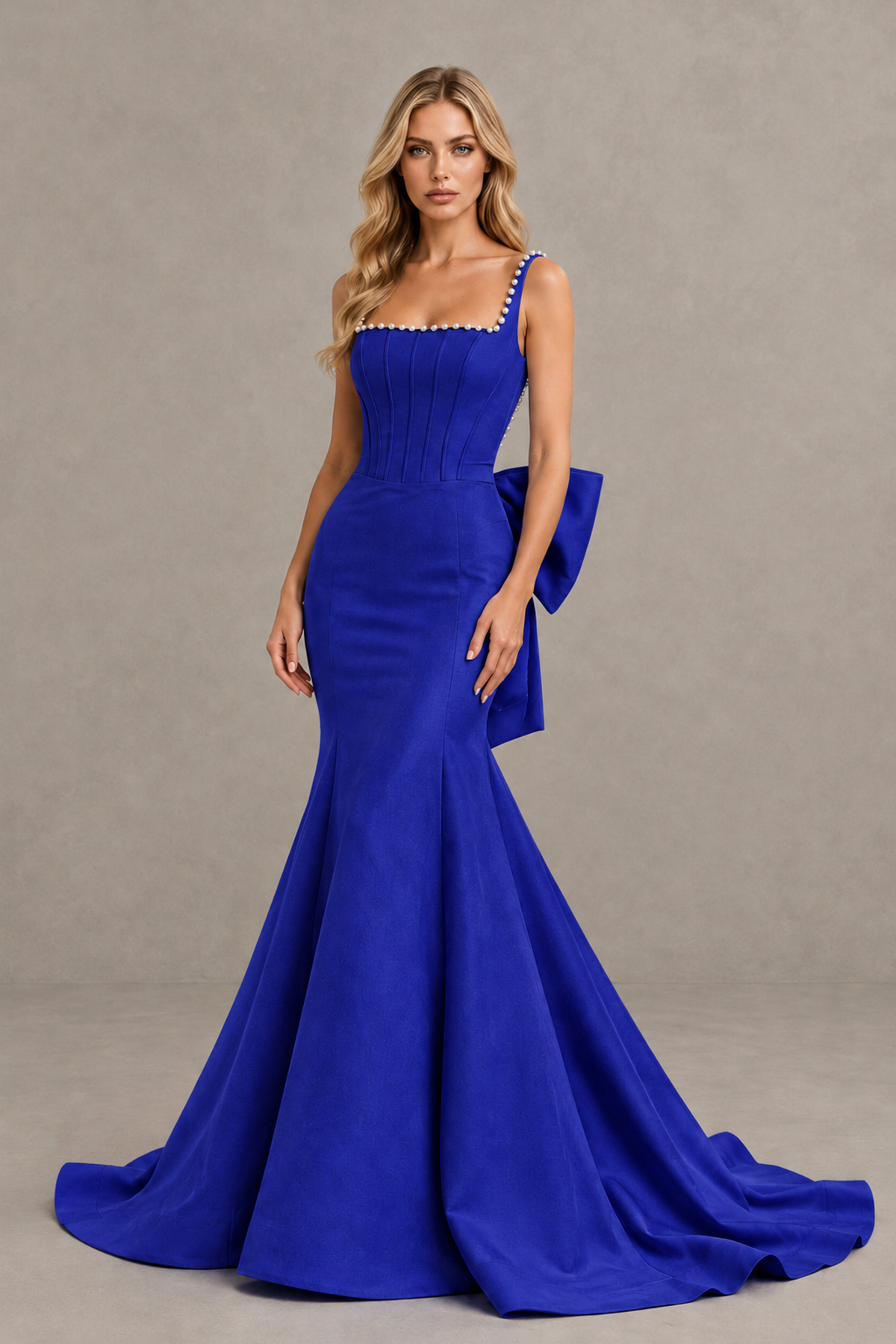 BOLODOO Royal Blue Pearl-Trim Mermaid Prom Dress with Back Bow - Royal Blue - Royal_Blue_1